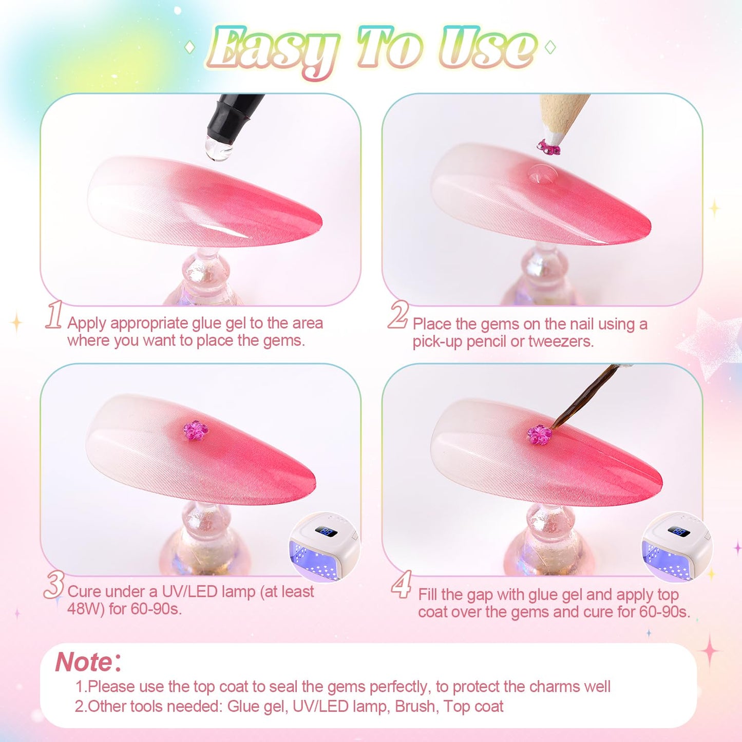 6360 PCS 2-3 MM Muliti Shape Colorful Rhinestones for Nail Art, 3D Resin Flatback Bedazzling Gems Mini Flower Bow Heart Star Butterfly, Kawaii Women Rhinestone Kit with Tweezers and Pickup Pencil