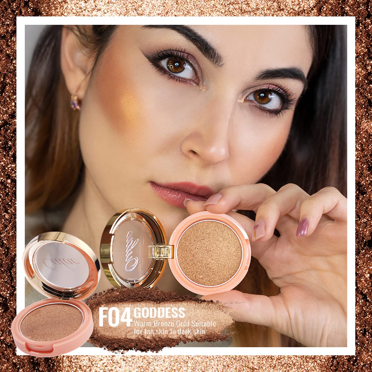 Oulac Blush Bronze Shimmer Powder 2 in 1|Creamy Texture Powdery Blush|Tanning Color Finish| High Pigmented&Buildable/Blendable | Vegan & Cruelty-Free| 4.8g F04 Goddess
