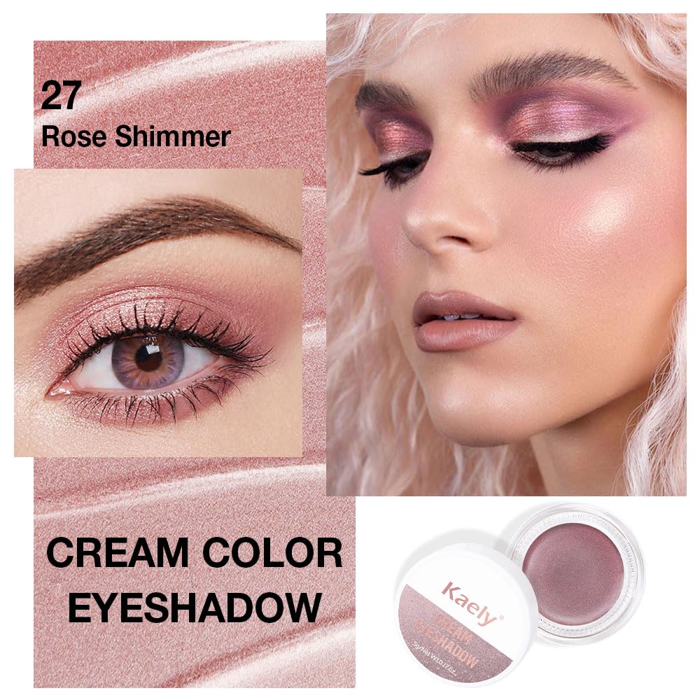 Cream Glitter Rose Shimmer Metallic Eyeshadow Palette Makeup, Natural Single Mini Instant Holographic Eyeshadow For Older Women, Sombras Crema Para Ojos, Talc, Paraben & Cruelty Free, 27