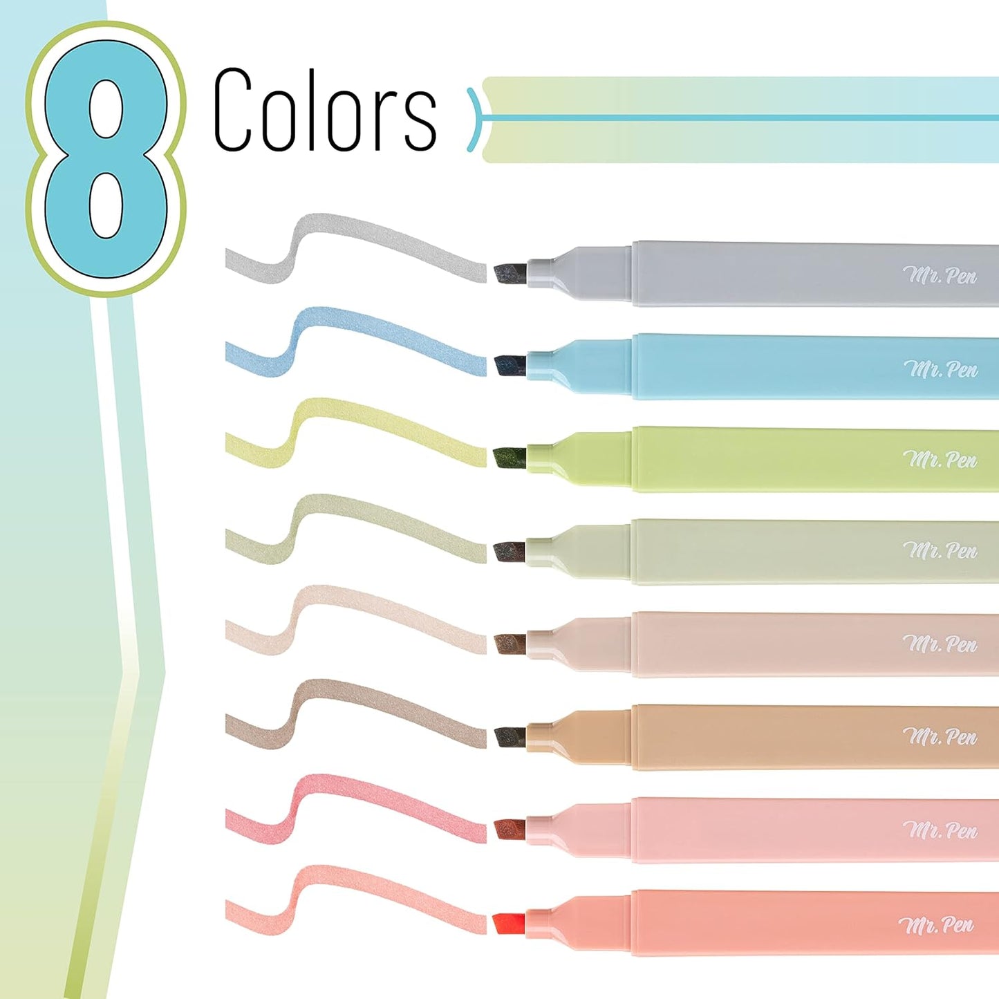 Mr. Pen- Aesthetic Highlighters, 8 pcs, Chisel Tip, Vintage Colors, No Bleed Bible Highlighter Pastel, Highlighters Assorted Colors, Pastel Highlighter Set, Cute Highlighter