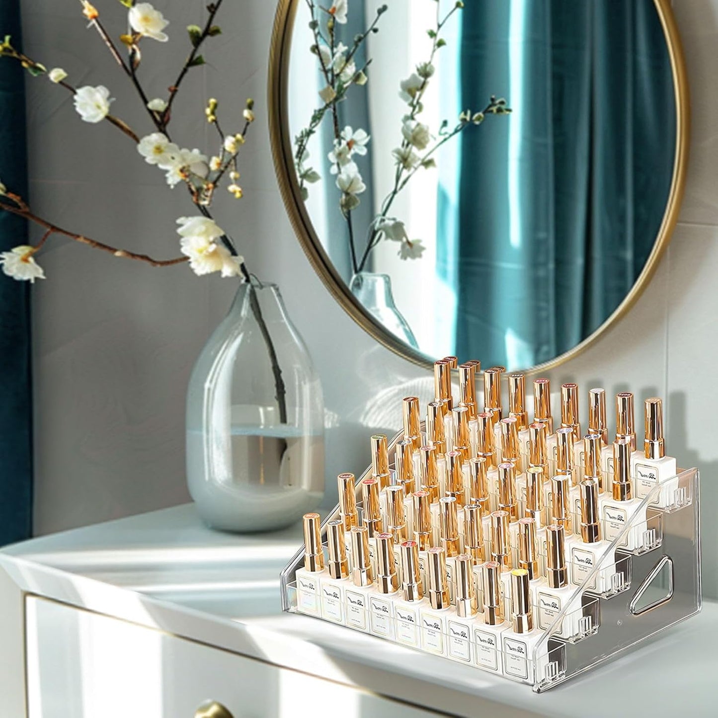 5-Tier Makeup Organizer with Adjustable Drawers, Acrylic Nail Polish & Cosmetic Storage for Bathroom Vanity - Easy to Clean, Space-Saving Design (5 layers)