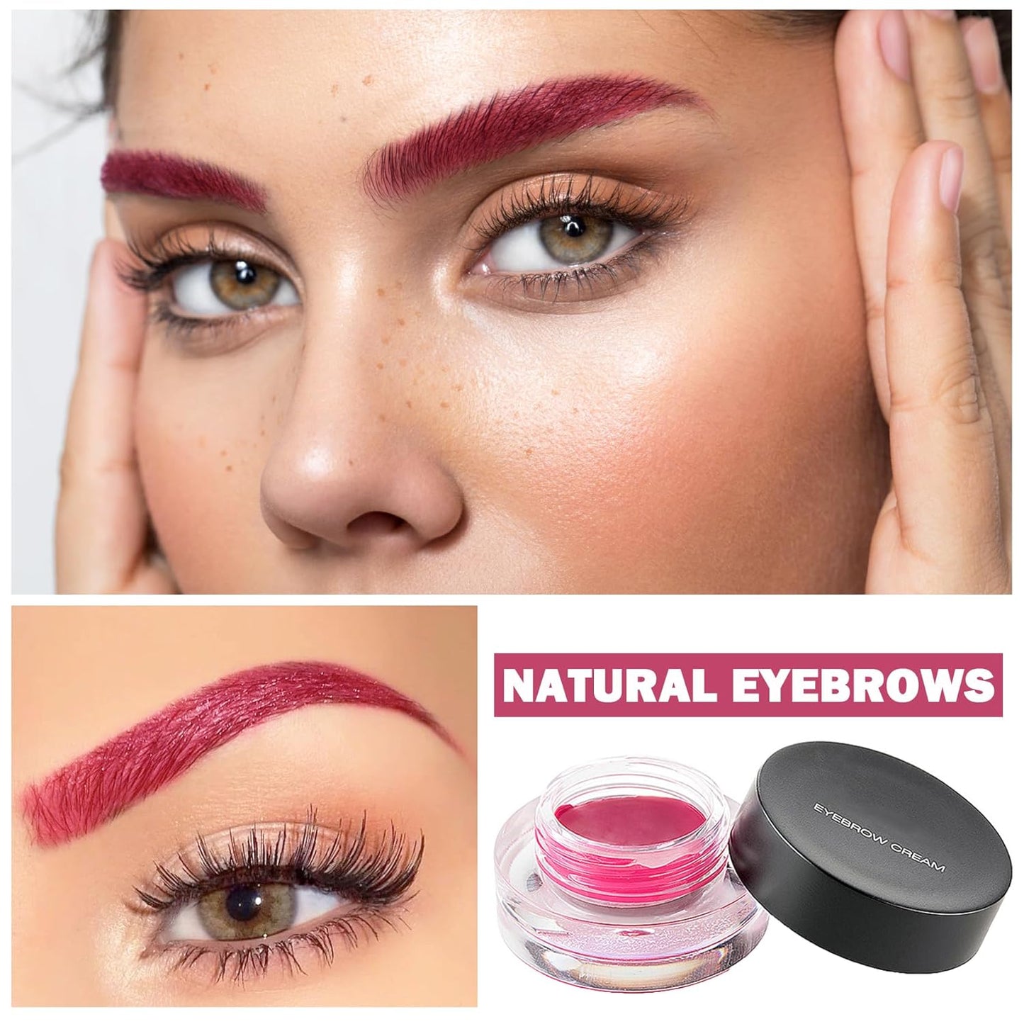 Eyebrow Pomade Cream,Brow Pomade Gel Naturally Long Lasting Waterproof,Delicate and Smooth Eye Brow Makeup Cosmetics with Eyebrow Brush - Magenta