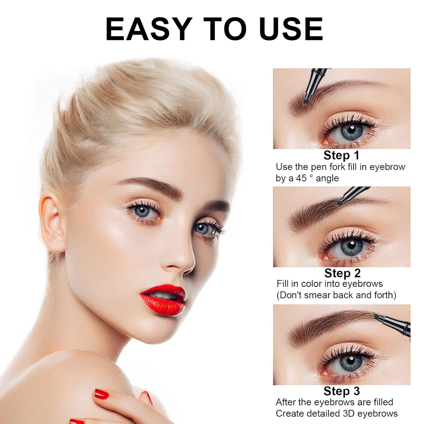 Microblading Eyebrow Pencil, Eyebrow Pen with an Upgrade Micro-Fork Tip Applicator, Waterproof Long-Lasting Microblading Brow Pen, Brow Pencil for Natural Looking Brows Makeup,Medium Brown,1Pcs