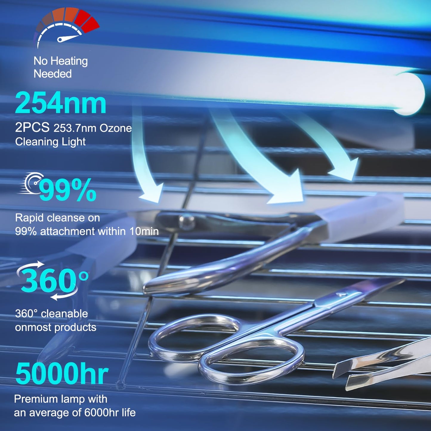 Nail Tool Cleaning Machine, 12L High Capacity Multi-Functional Nail Cleaner Box Manicure Tool Cleaning Cabinet Salon Equipment for Spa Beauty Home Metal Tools With Replaceable Lamp