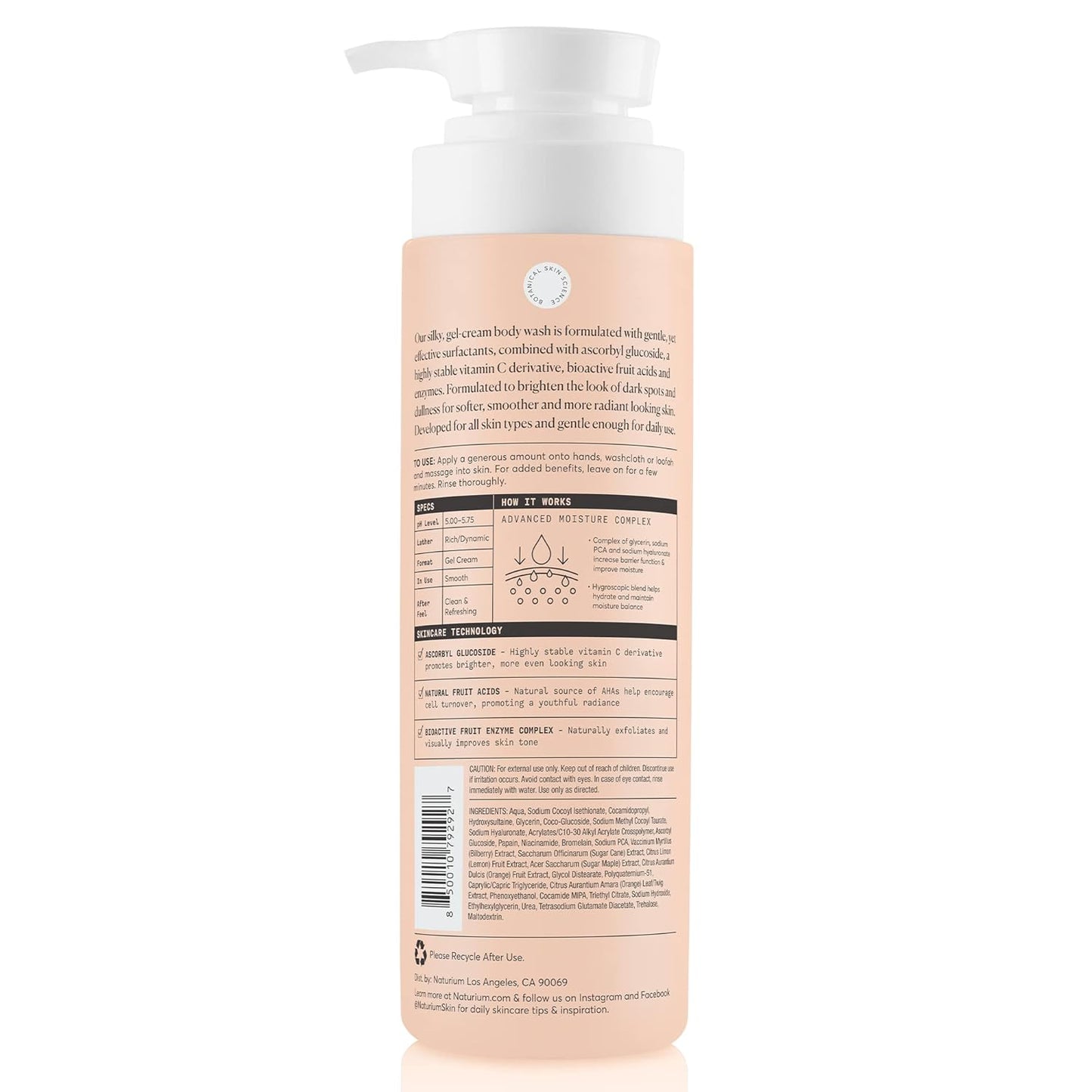 Naturium The Brightener Vitamin C Body Wash, Gentle Cleanser for Smoother-Looking Skin, Removes Dirt, Oil & Other Impurities, 16.9 oz