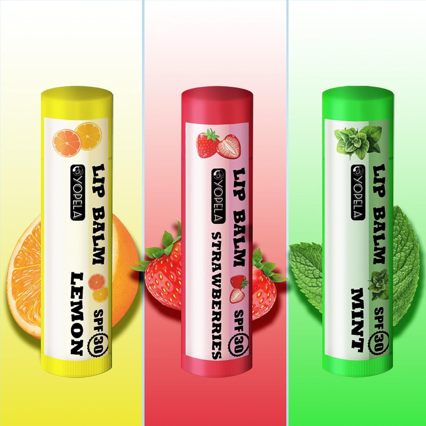 YOPELA 3 Pack SPF Lip Balm Bulk - SPF 30 SunGuard Lip Balm Sunscreen- Summer Protection for Lasting Hydration UV Defense Prevents and Soothes Dry, Chapped Lips Valentine's Gift-3 Delicious Flavors