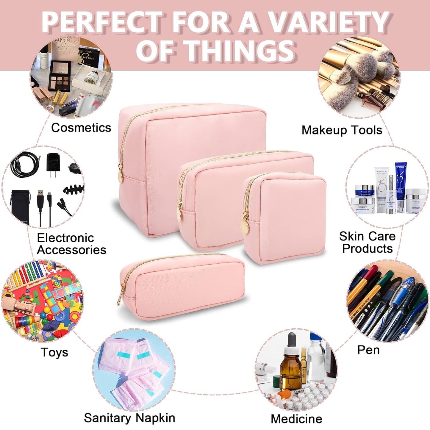 Small Pencil Case Makeup Bag for Purse, Cute Pencil Pouch Preppy Nylon Makeup Brush Bag with Zipper , Girls Portable Stationery Storage Case Small Pen Bag for Office School College(Slim-Flamingo)