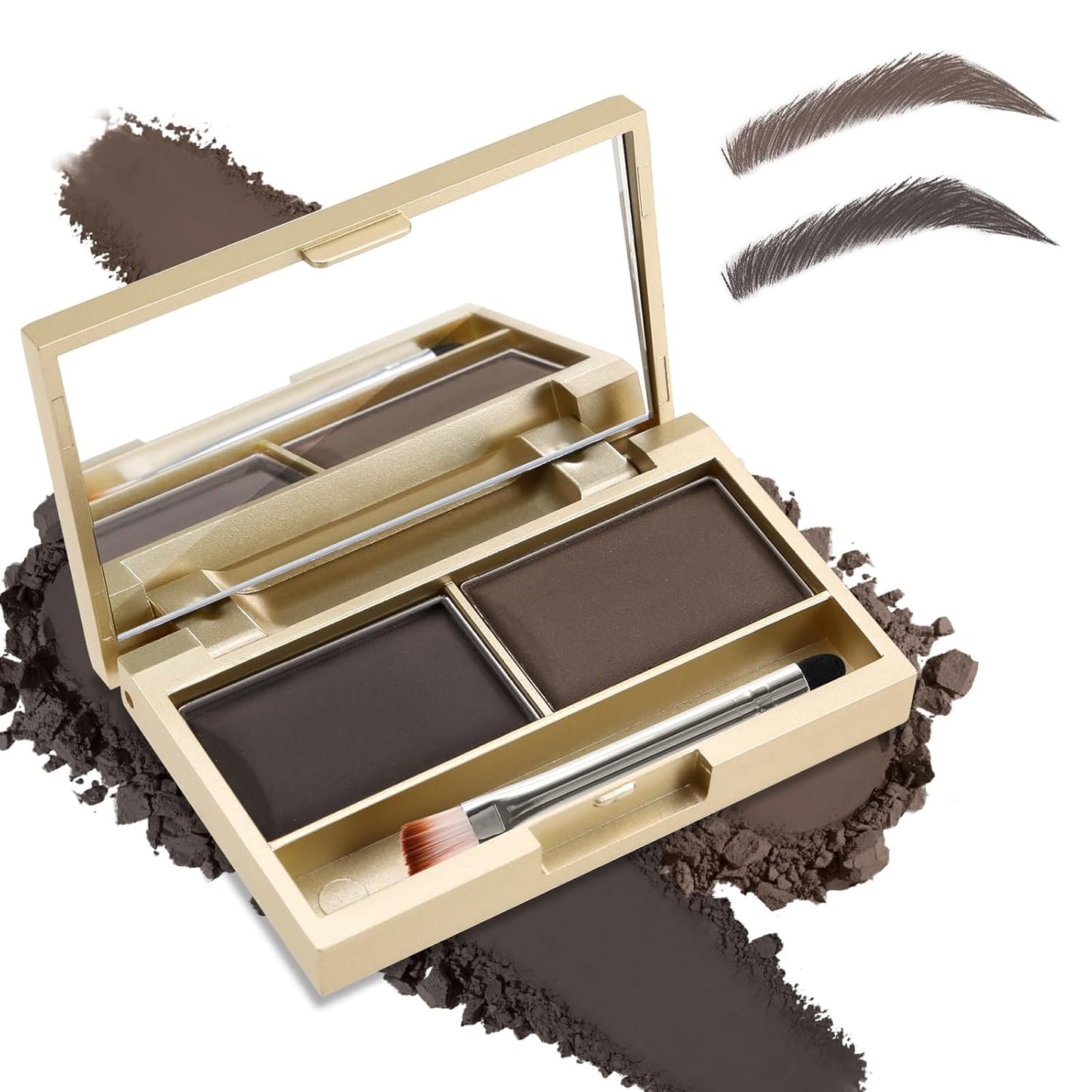 Boobeen Eyebrow Powder Kit, 2-color Waterproof Eyebrow Palette Makeup to Definer & Filler Brows, Eyebrow Color Powder Shape Natural Looking Brow - with Mirror Brush