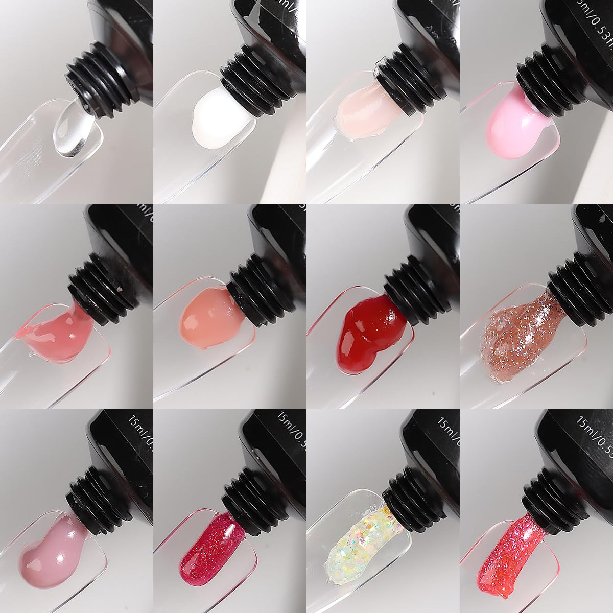 12 Colors Poly Gel Kit, Clear White Nude Pink Shiny Glitter Builder Gel Set, Quick Nail Extension, Professional Salon Supplies