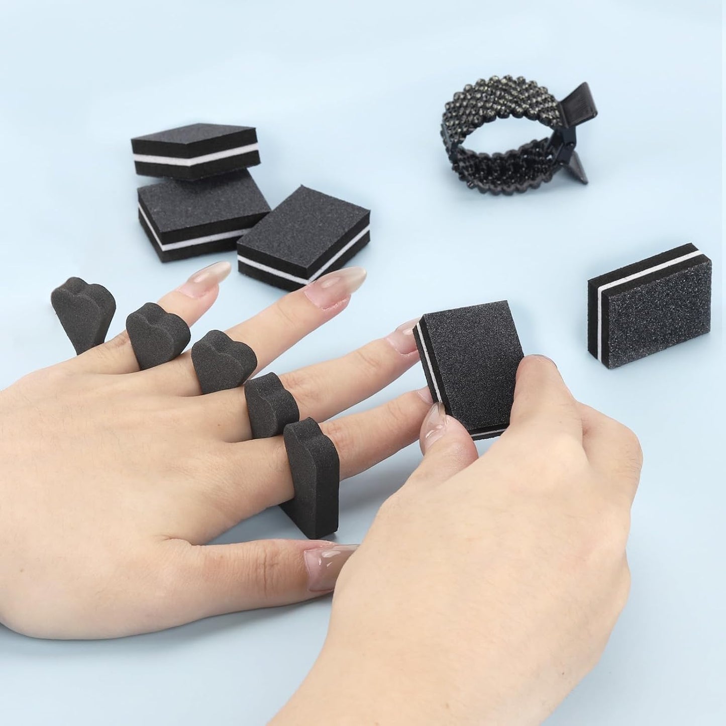 102pcs Toe Separators Set - Premium Pedicure Tool Super Soft Pedicure Toe Separator- Mini Nail Buffer Block File 80/100 Grit 2 Sided, Black