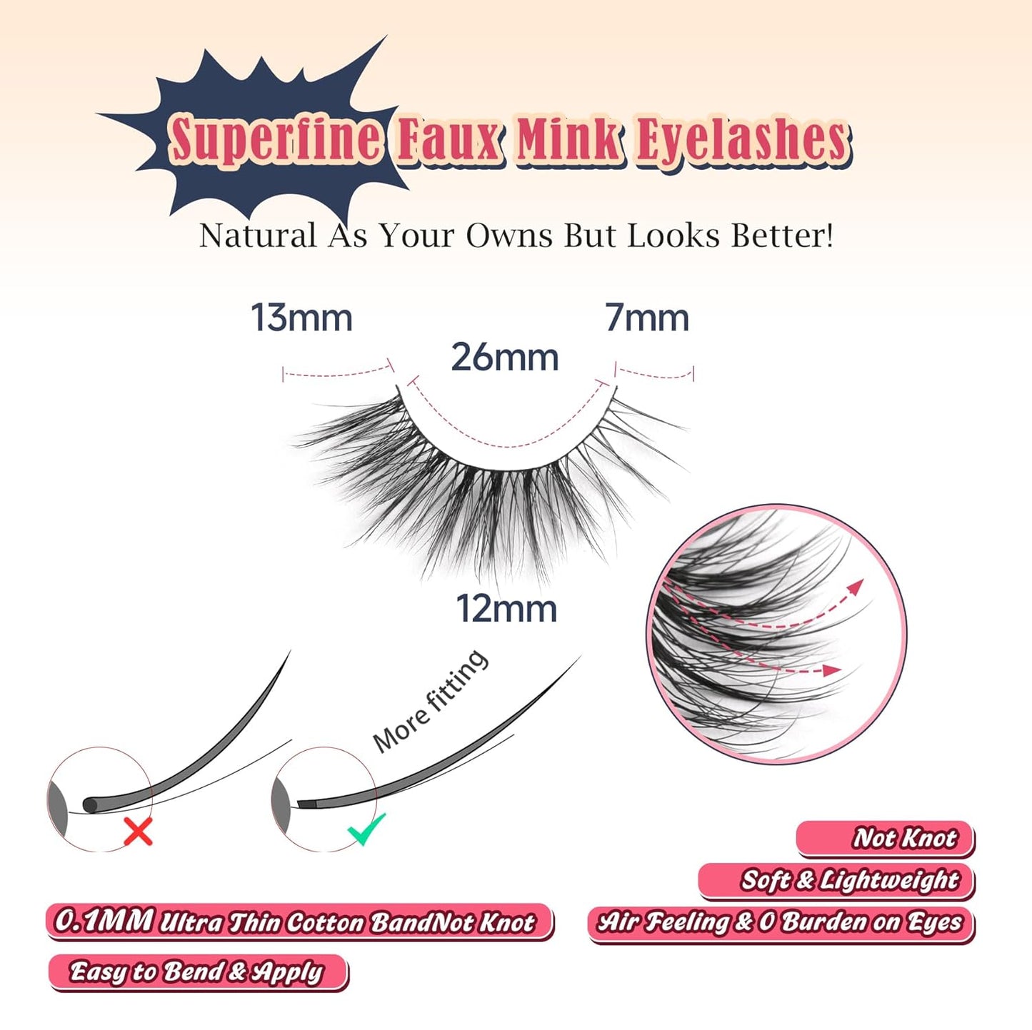 Eyelashes Natural Cat Eye Lashes 13mm Wispy Lashes False Eye Lashes with Thin Cotton Band C Curl Fake Eyelashes 3D Volume Lash Pack 7 Pair Siligli
