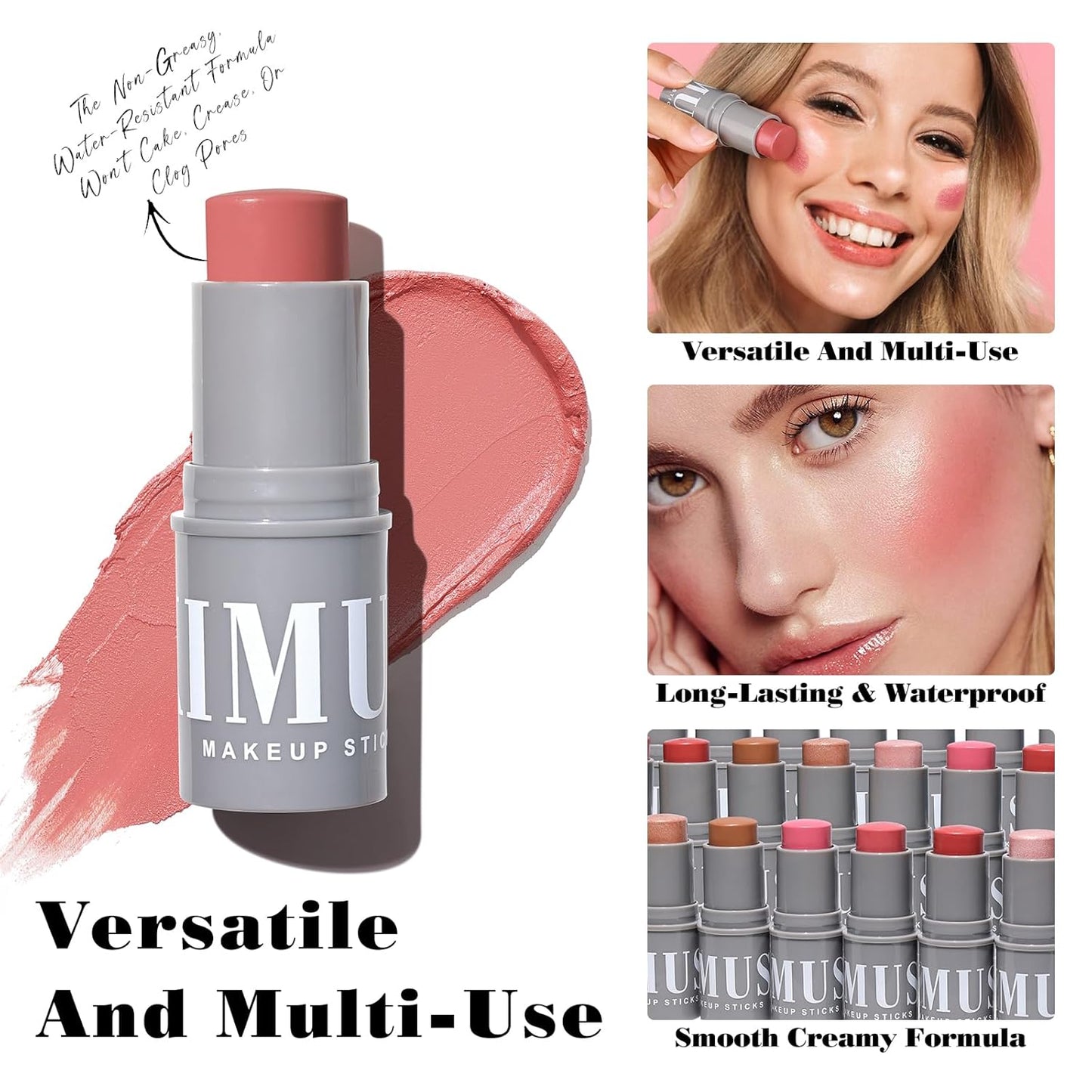 KIMUSE Highlighter Makeup Stick Duo, Cream Blush & Highlighter Trimming Stick, Creamy High Pigmented, Long Lasting, Vegan Face Make Up Sticks