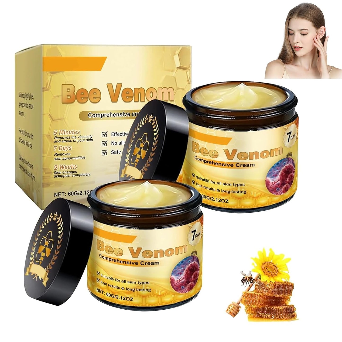 Bee Venom Comprehensive Cream, Firming & Wrinkle-Reducing Deeply Nourishes The Skin, Professional Bee Venom Skin Cream, Natural Serum for All Skin Types (2pcs)