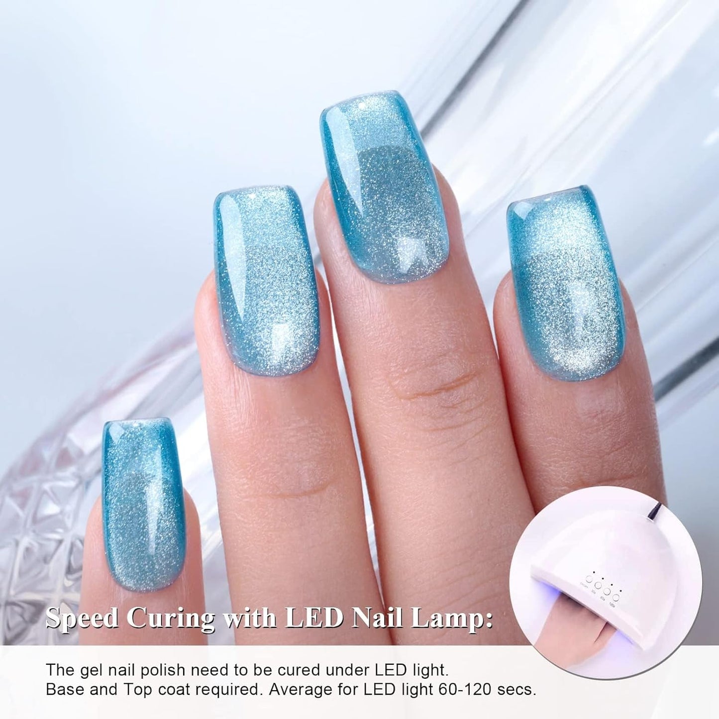 Imtiti Gloss Blue Cat Eye Gel Polish,0.5fl oz Holographic Glitter Magnetic Gel Polish with Magnetic Stick for Nail Salon DIY