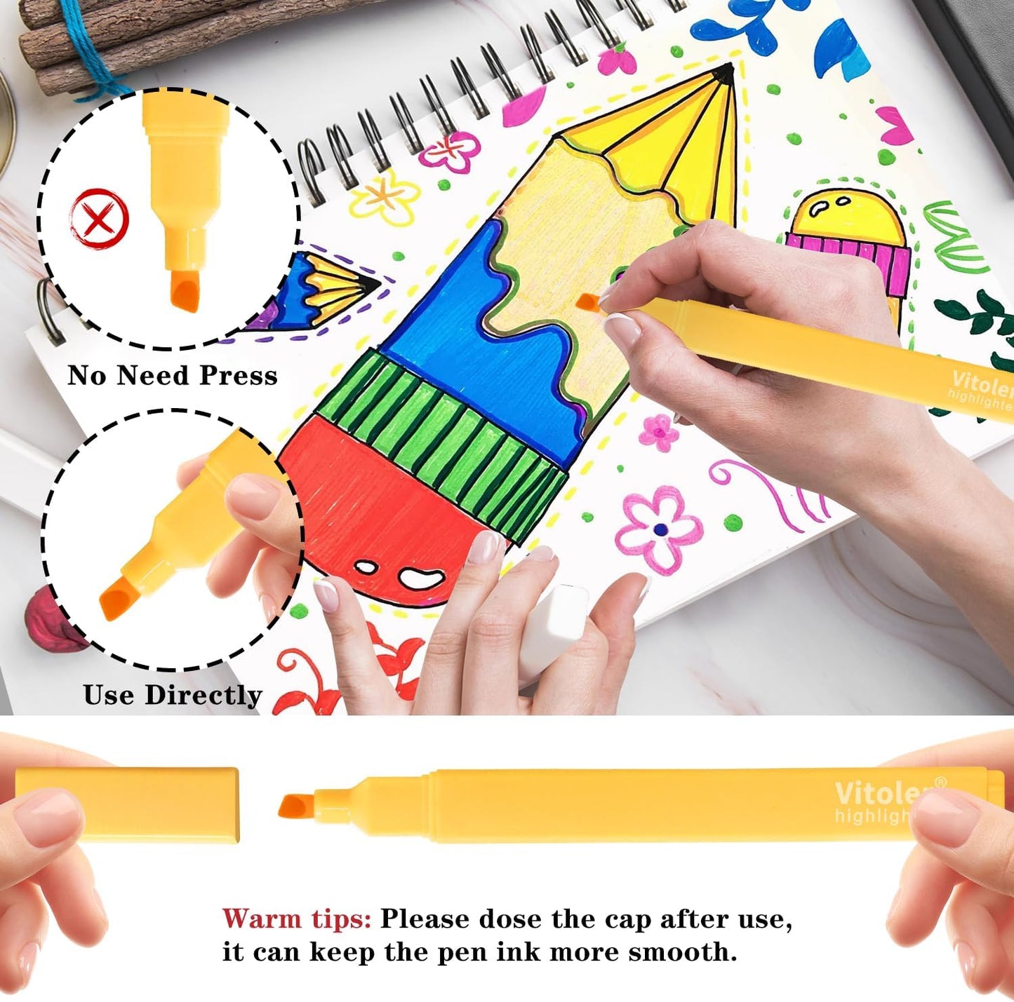 Aesthetic Highlighters, 8 Pack Marker Pens, Assorted Color Highlighters,Cute Pastel Highlighte, No Bleed Highlighte for Bible Journaling Planner Notes School Supplies