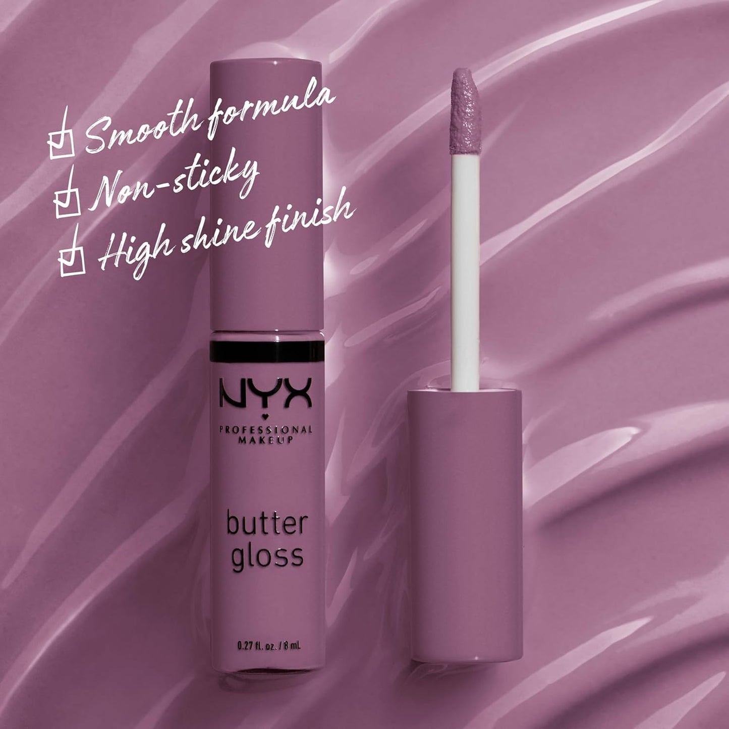 NYX PROFESSIONAL MAKEUP Butter Gloss, Non-Sticky Lip Gloss - Marshmallow (Muted Lilac) (Pack of 2)