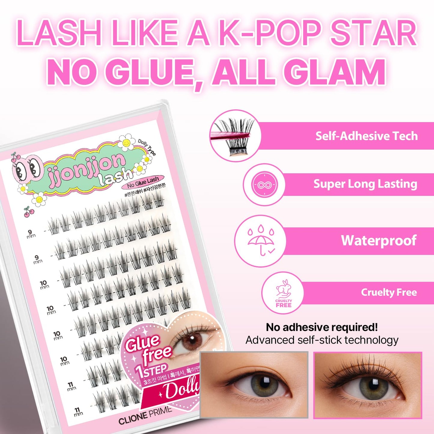 Korean Self Adhesive Lash Clusters Dramatic Look No Glue Press On Pre Bond Lash Clusters Fluffy Self Adhesive False Eyelashes No Glue Needed Reusable Wispy Eyelash Extensions