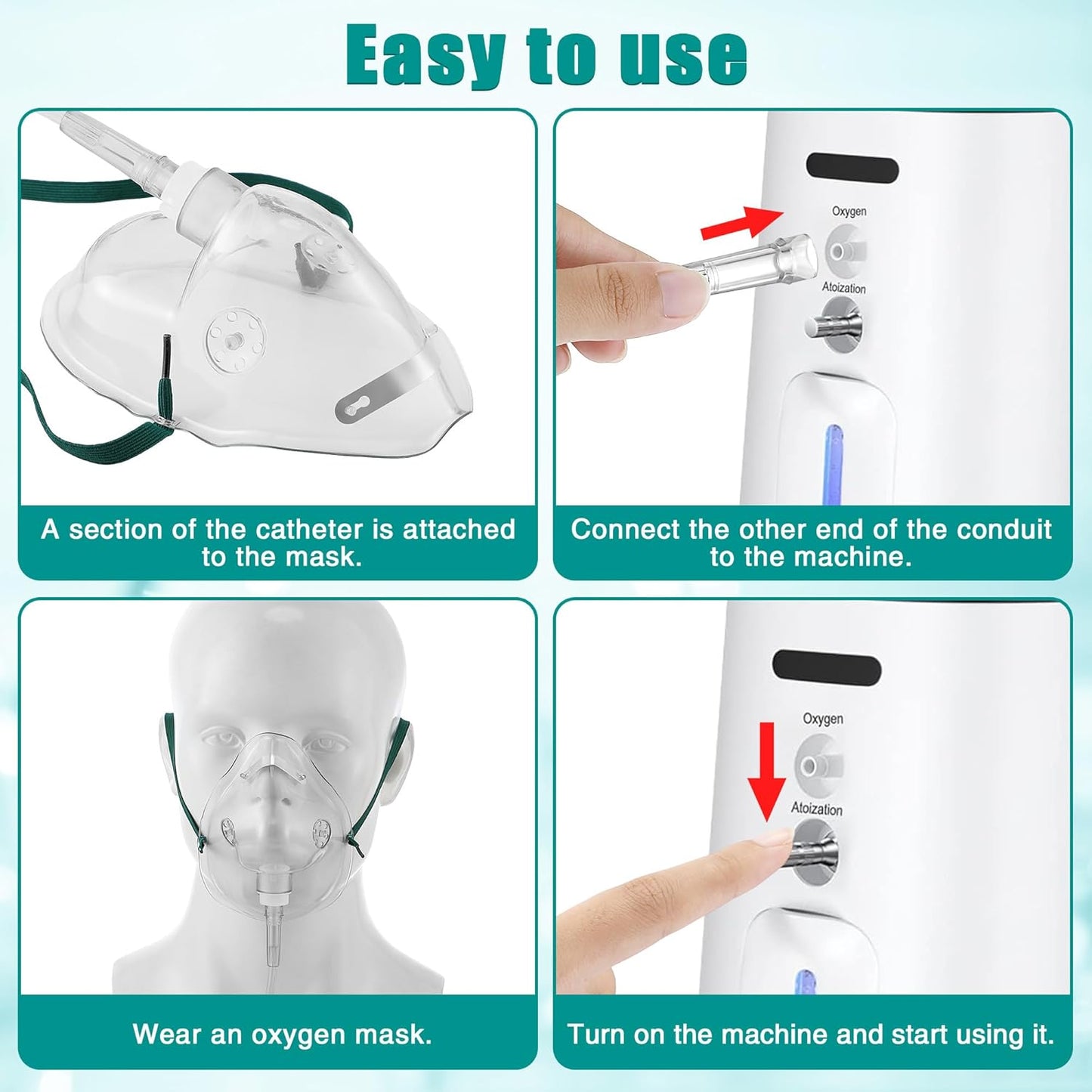 Geiserailie 2 PCS M/L Oxygen Mask with 6.6 Ft Tubing and Adjustable Elastic Strap, Adult Oxygen Mask with Tubing, Transparent Masks for Face Adult