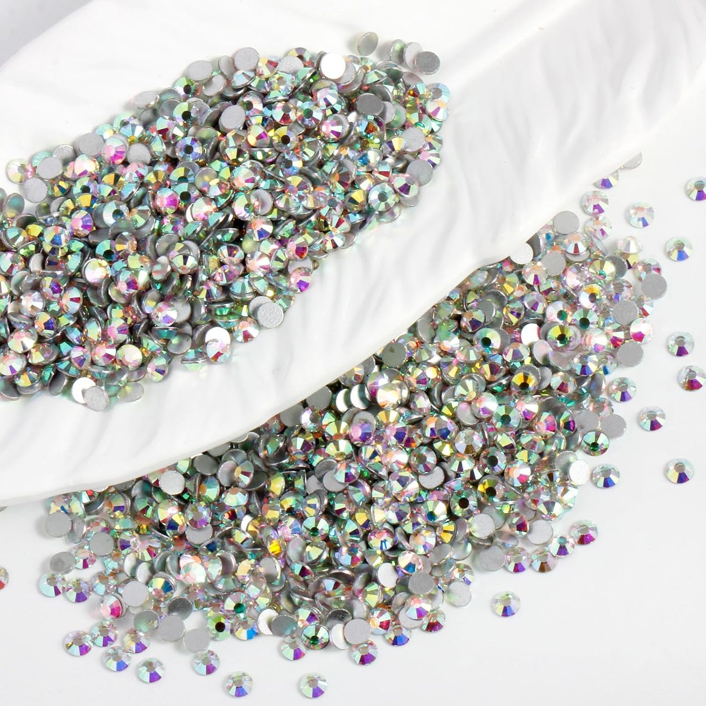 2000PCS SS12 Flatback Rhinestones | 12-Facet Diamond-Cut Glass Gems for Nail Art, Clothing, DIY Crafts |Glue-On Decoration Stones with Silver Backing(Crystal AB)