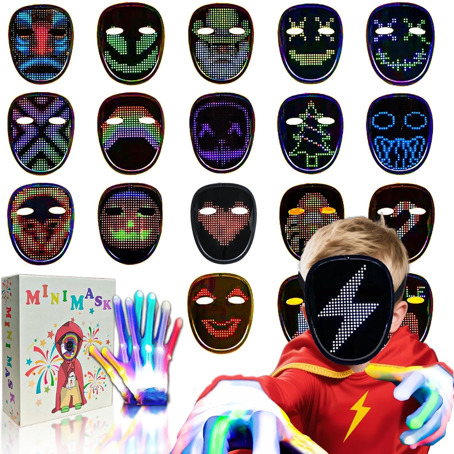 Led-Mask Gloves Halloween-Costumes For Kids Men Adult 2025, Light Up Gesture Cosplay Birthday Gifts For Boys 8+