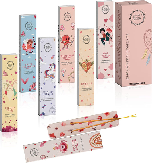 Raajsee Natural Incense Sticks with Insence Holder- Pack of 6 Organic Inscent -120 Insense Sticks, Non Toxic Clean Burning, Boho Gift Set, Sage,Apple Pumpkin,Coconut, Coffee,Rosemary Patchouli