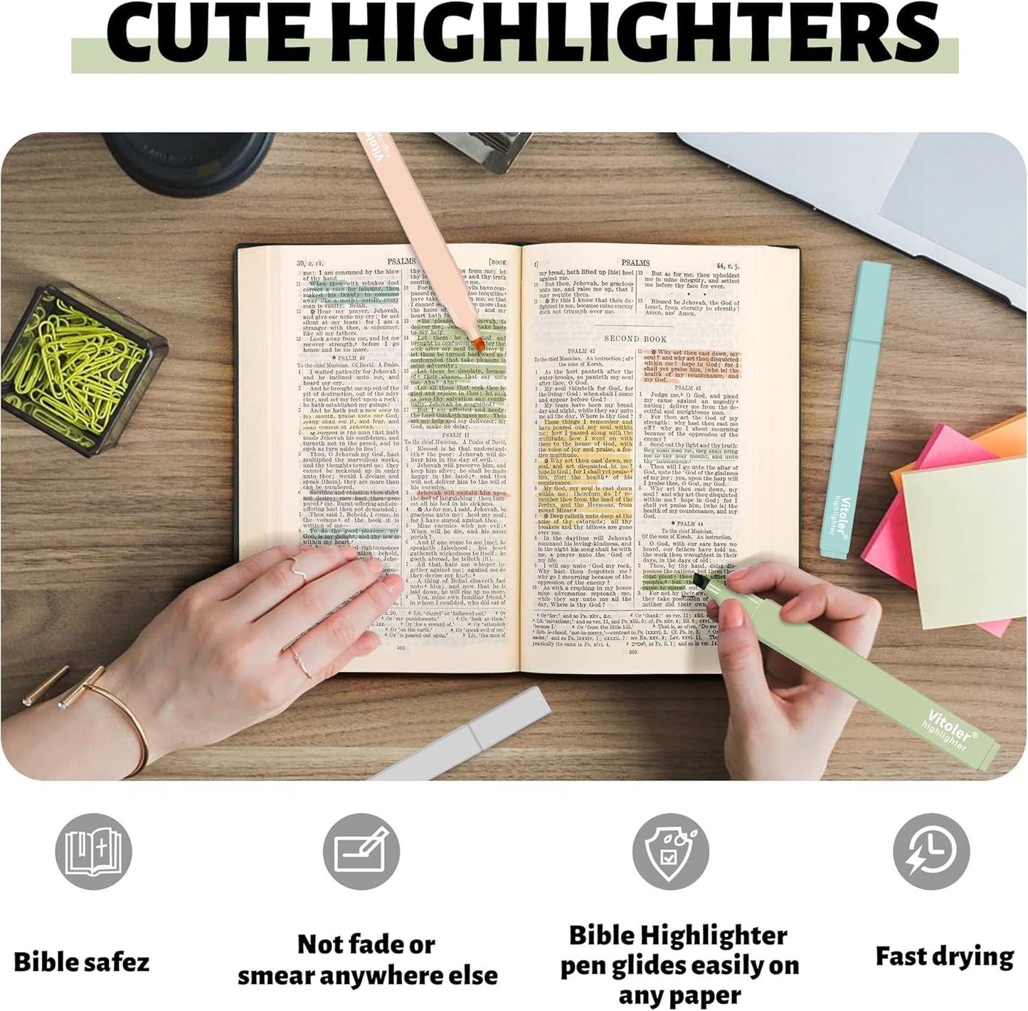 Highlighters Assorted Colors,10Pcs Bible Highlighters and Pens No Bleed, Assorted Colors, Pastel Set, Cute Marker Pens for School Journaling