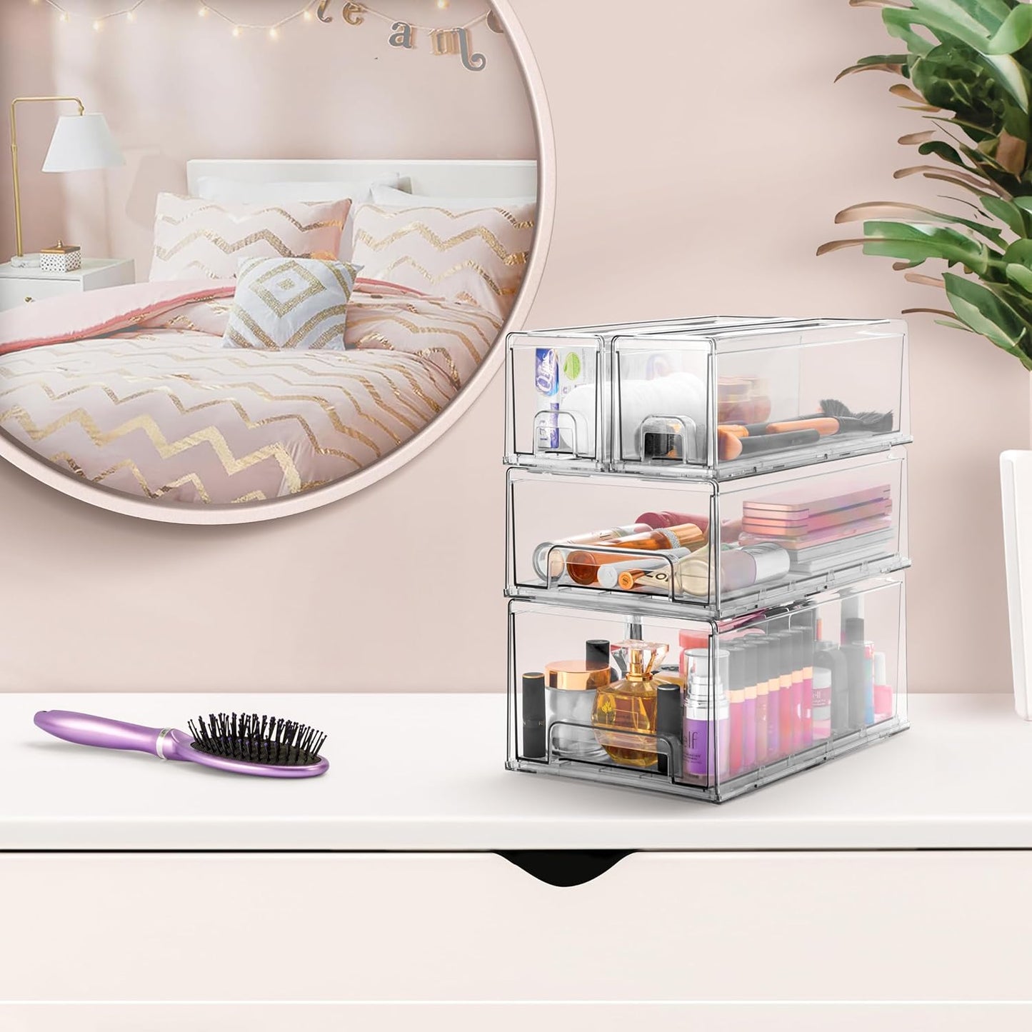 Sorbus 1 Medium & 2 Small Clear Stackable Storage Drawers – Plastic Organizer Bins with Handles – Stackable Pull-Out Storage Drawers for Closet, Pantry, Office, Bathroom, Craft, and Toy Organization