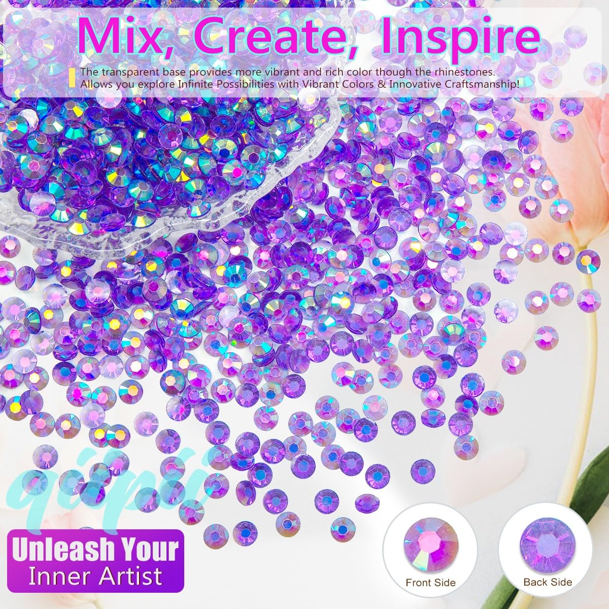 16000PCS Dark Purple AB Resin Rhinestones for Crafting 3mm 4mm 5mm Jelly Stones Bulk SS10 SS16 SS20 Diamonds Crystals Gems Charms for Nails Face Eyes Makeup Tumblers Bottles DIY Crafts Clothes