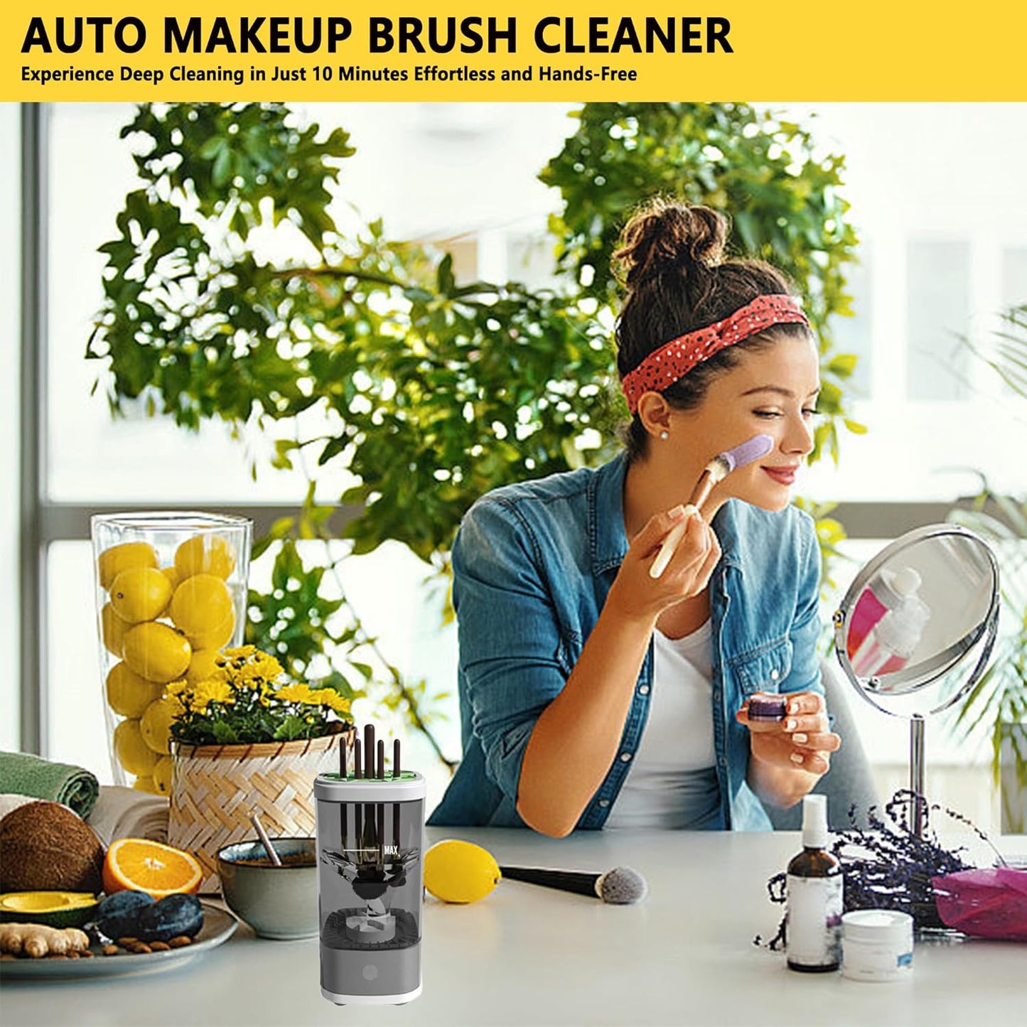 Electric Makeup Brush Cleaner Machine, Rechargeable Spinning Makeup Brush Cleaner, Automatic Cosmetic Brush Cleaner Machine For All Size Makeup Brushes, Makeup Brush Cleaner with Mat