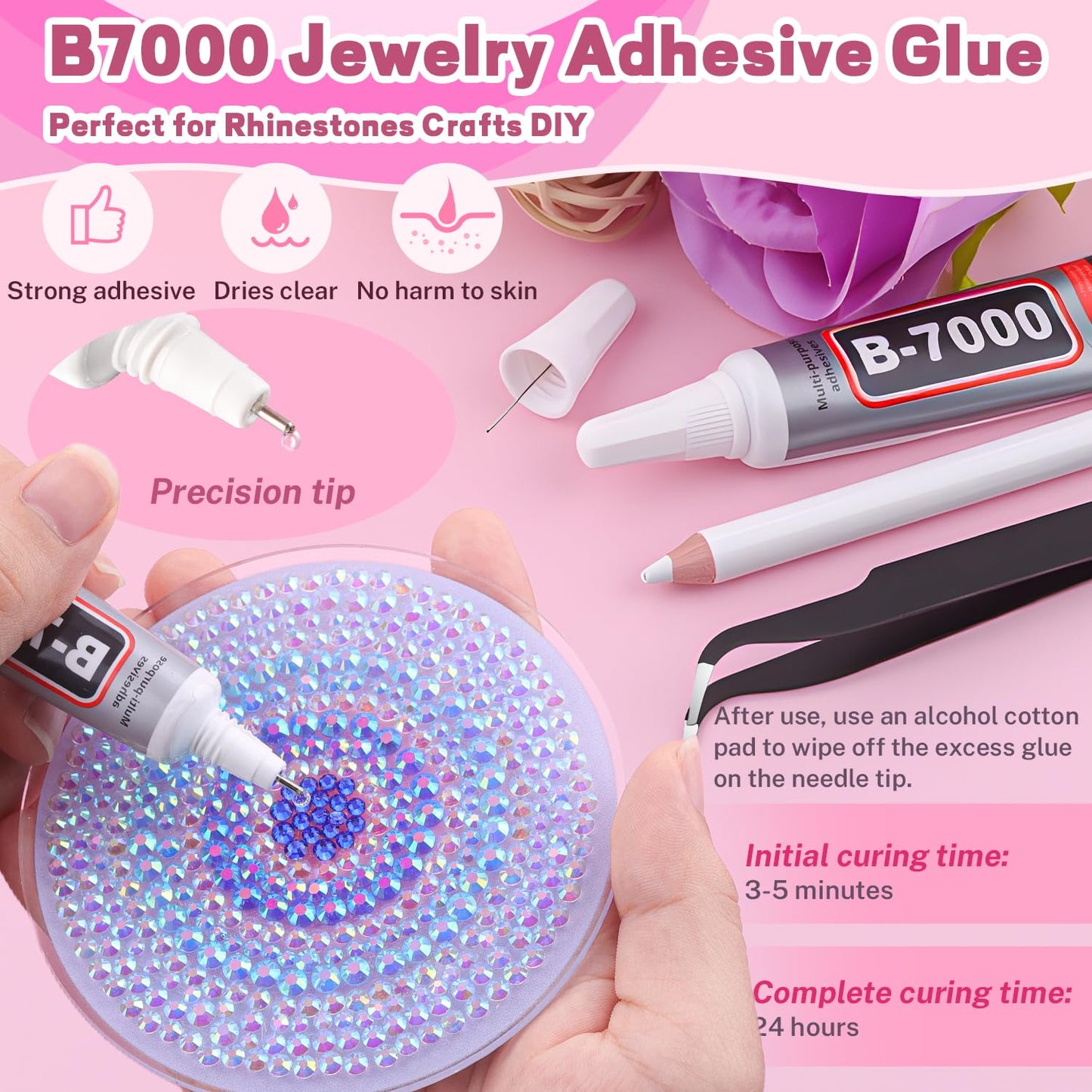 20000Pcs Blue Rhinestones for Bedazzling with 3Pcs B7000 Jewelry Glue, Resin Rhinestones for Crafting Crafts，Bedazzler Kit Flatback Gems for Clothing Shoes Tumblers Nail Art