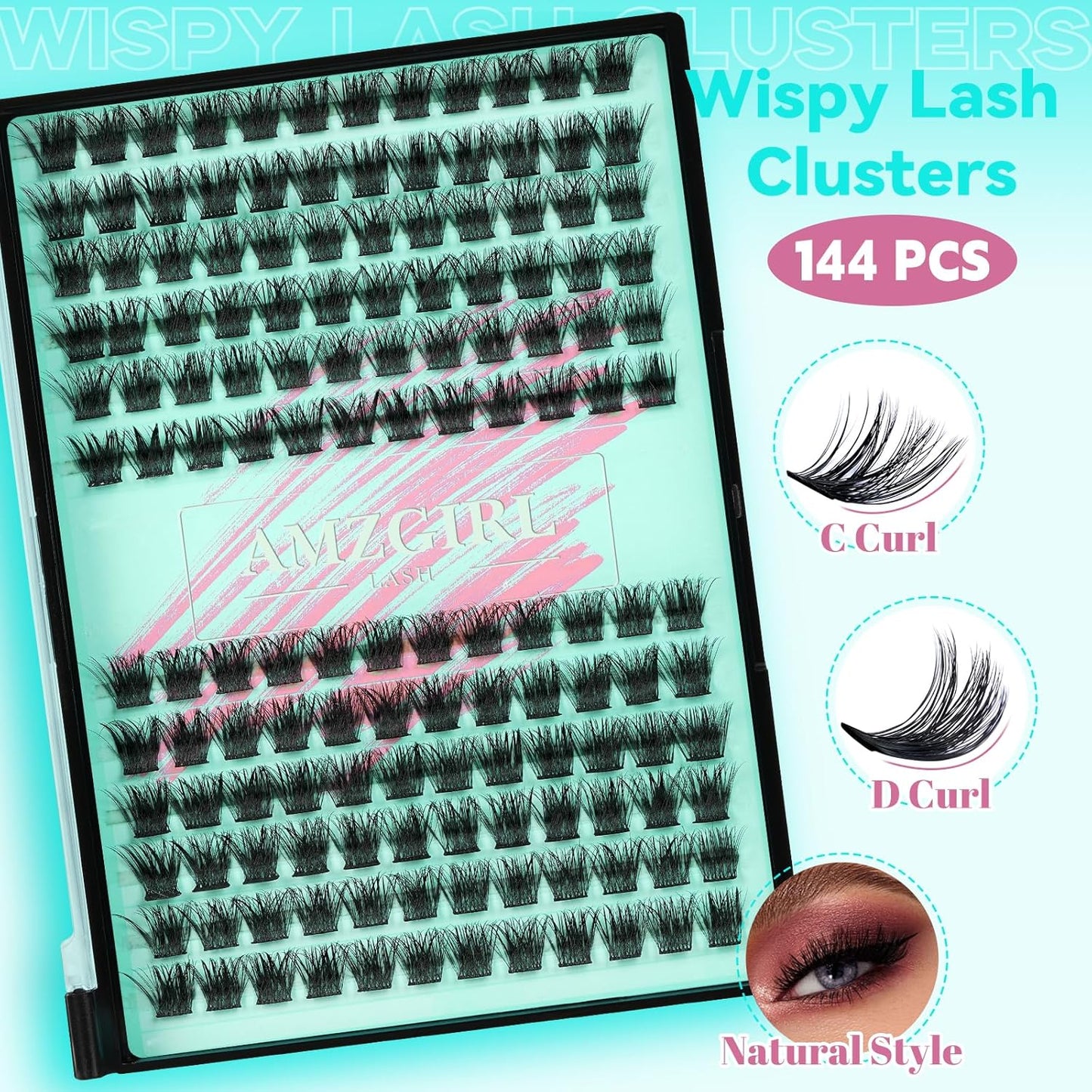 Wispy Lash Clusters Eyelash Extensions 144pcs Individual Lashes Cluster 10mm D Curl Fake Eyelash with Thin Band DIY Cluster Lashes At Home For Beginners (D-10mm)