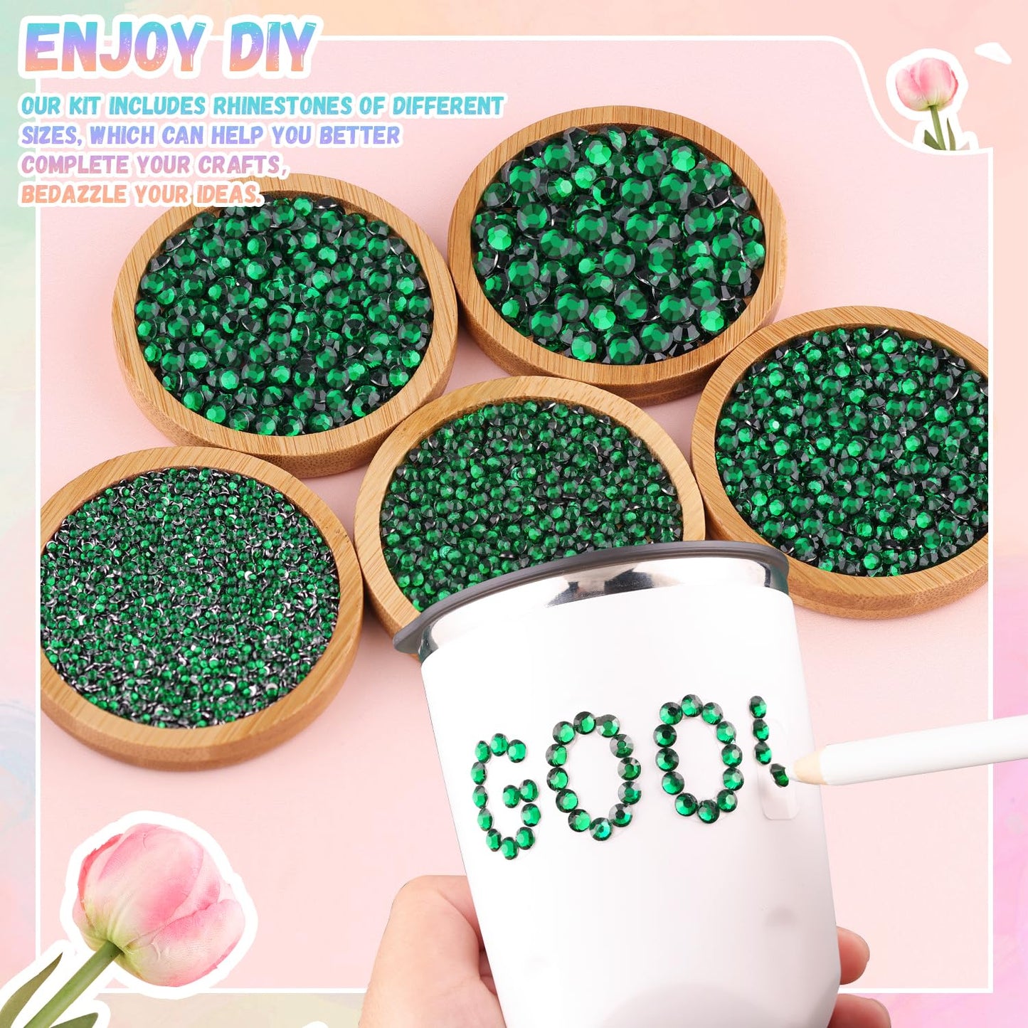 30000Pcs Resin Emerald Green Rhinestones for Bedazzling Crafting with b7000 Jewelry Glue, Bulk Flatback Gems Bedazzler Kit for Crafts Clothes Shoes Fabric Nail Diamond Art, Assorted Size 2/3/4/5/6mm