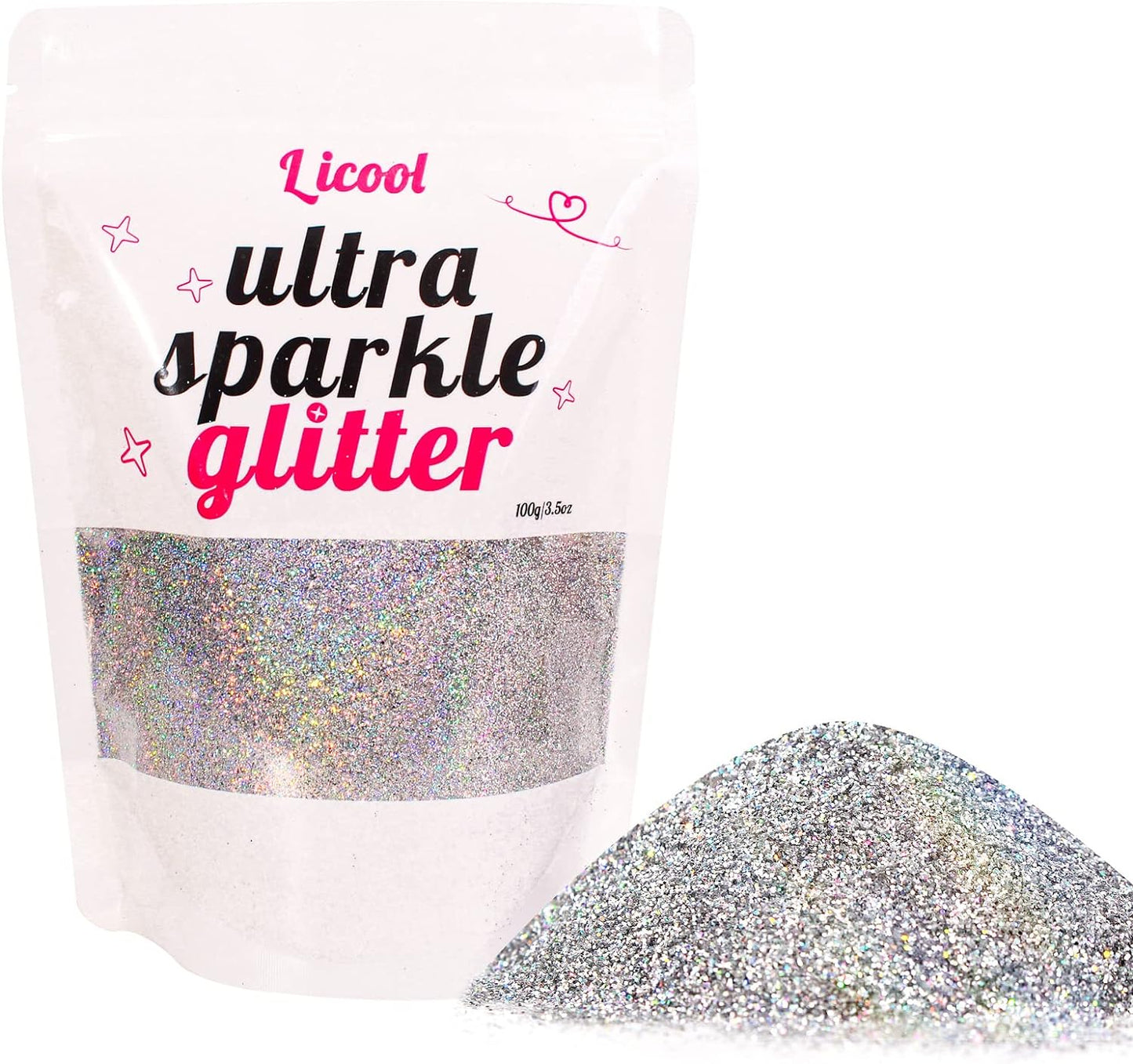 100g Holographic Ultra Fine Glitter, Sparkle Makeup Glitter, Extra Fine Craft Glitter Resin Sequins for Epoxy Glass Resin Art Tumblers Body Hair Face Nail (Laser Silver)