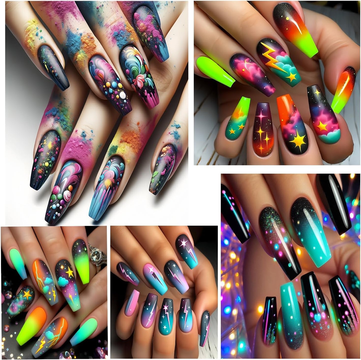 Lightning Nail Art Stickers 3D Self-Adhesive Nails Sticker Colorful Lines Nail Art Decals Holographic Stars Nail Decal Decoration for Women Cute Clouds Manicure Stickers DIY Nails Art Sticker Supplies