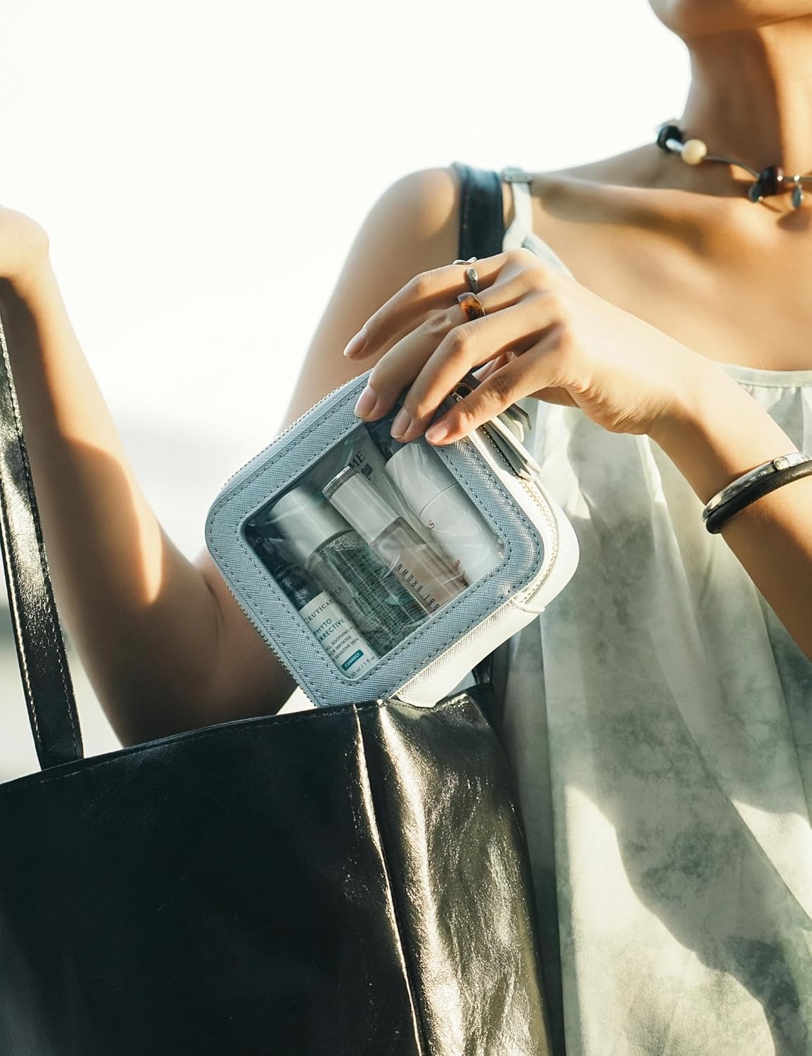 Popvibe Clear Makeup Bag Travel Cosmetic Case Transparent Toiletry Bag with Zipper, Portable Make Up Organizer Traveling Compact Car Bag for Essentials