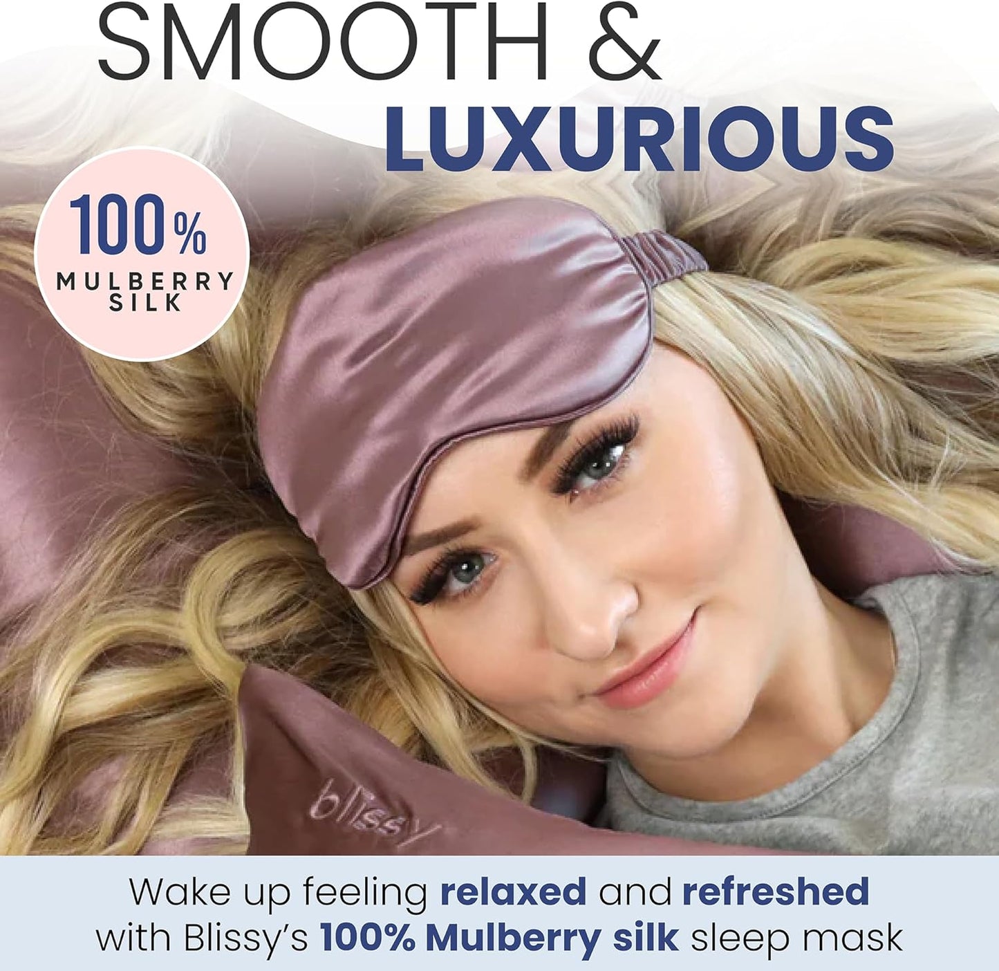 Blissy Silk Sleep Mask - Silk Eye Sleeping Mask for Women & Men for Total Blackout - 100% Pure Mulberry Silk, 22 Momme 6a Fibers - Blindfold Silk Sleep Mask Side Sleeper Eye Cover (Plum)
