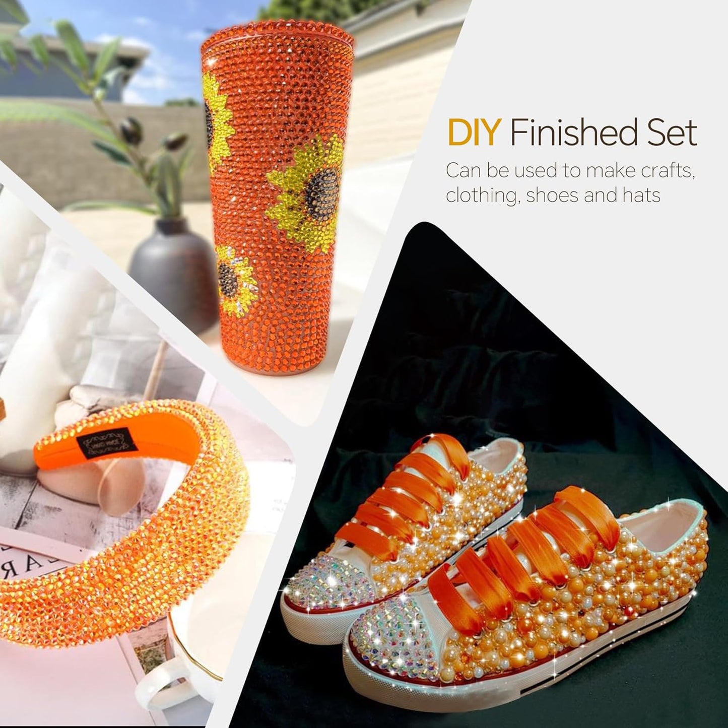 60g Orange Sun Magic Flat Flat Back Pearls Rhinestones for Crafts Mixed Size 3mm-10mm AB Color Round Half Pearls Flatback Pearl Beads and Resin Rhinestones Set for Face Art with Glue