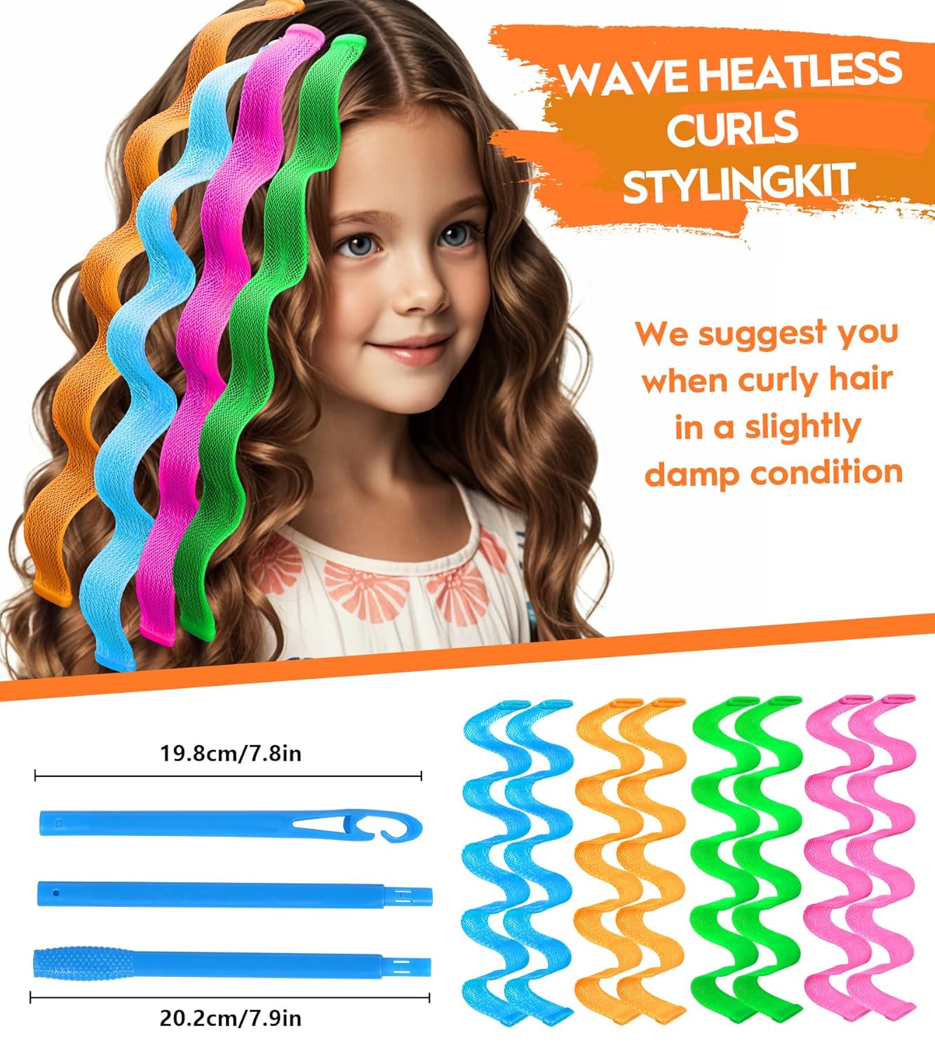 42 Pieces Heatless Waves Hair Curler, No Heat Damage Wavy Hair Curlers with 2 Sets of Styling Hooks, Heatless Curls for Women Girls Long Medium Short Hair (4 Colors,45cm/ 17.7")
