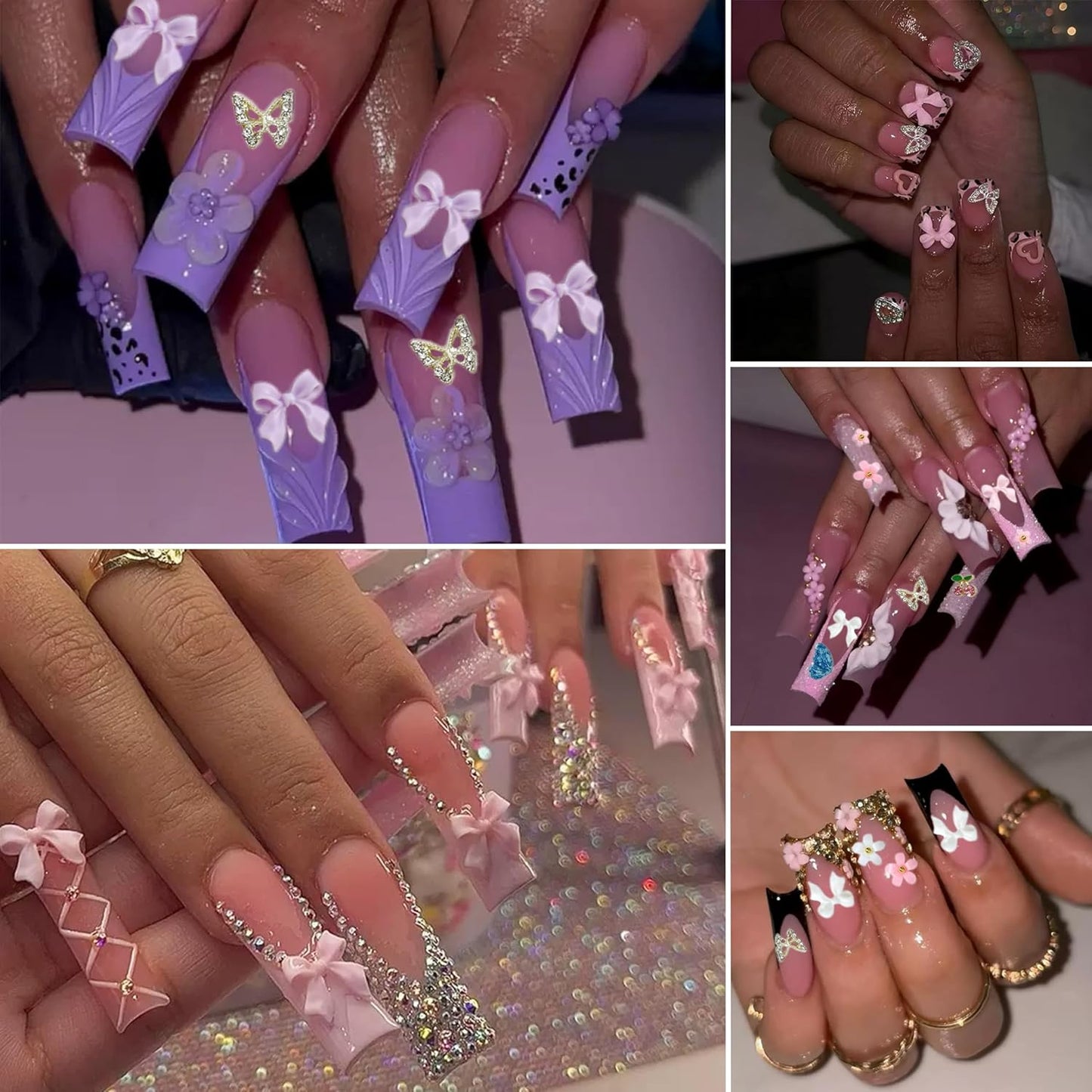 3D Colorful Flower Nail Charms, Flatback Pearl Bow Nail Charms and Gems, Alloy Cherry Butterfly Charms for Nails Design, Gold Caviar Beads Nail Rhinestones Manicure Charms for Practical DIY Tools