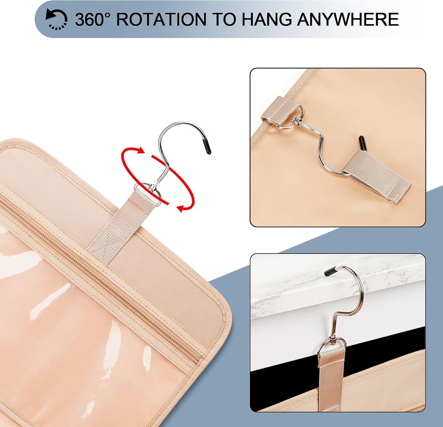 Travel Hanging Toiletry Bag for Women, with Jewelry Organizer Compartment, Medium Waterproof Hanging Makeup Accessories, Cosmetic Essentials, Toiletries Dopp Kit Set with Trolley Belt, Navy Blue