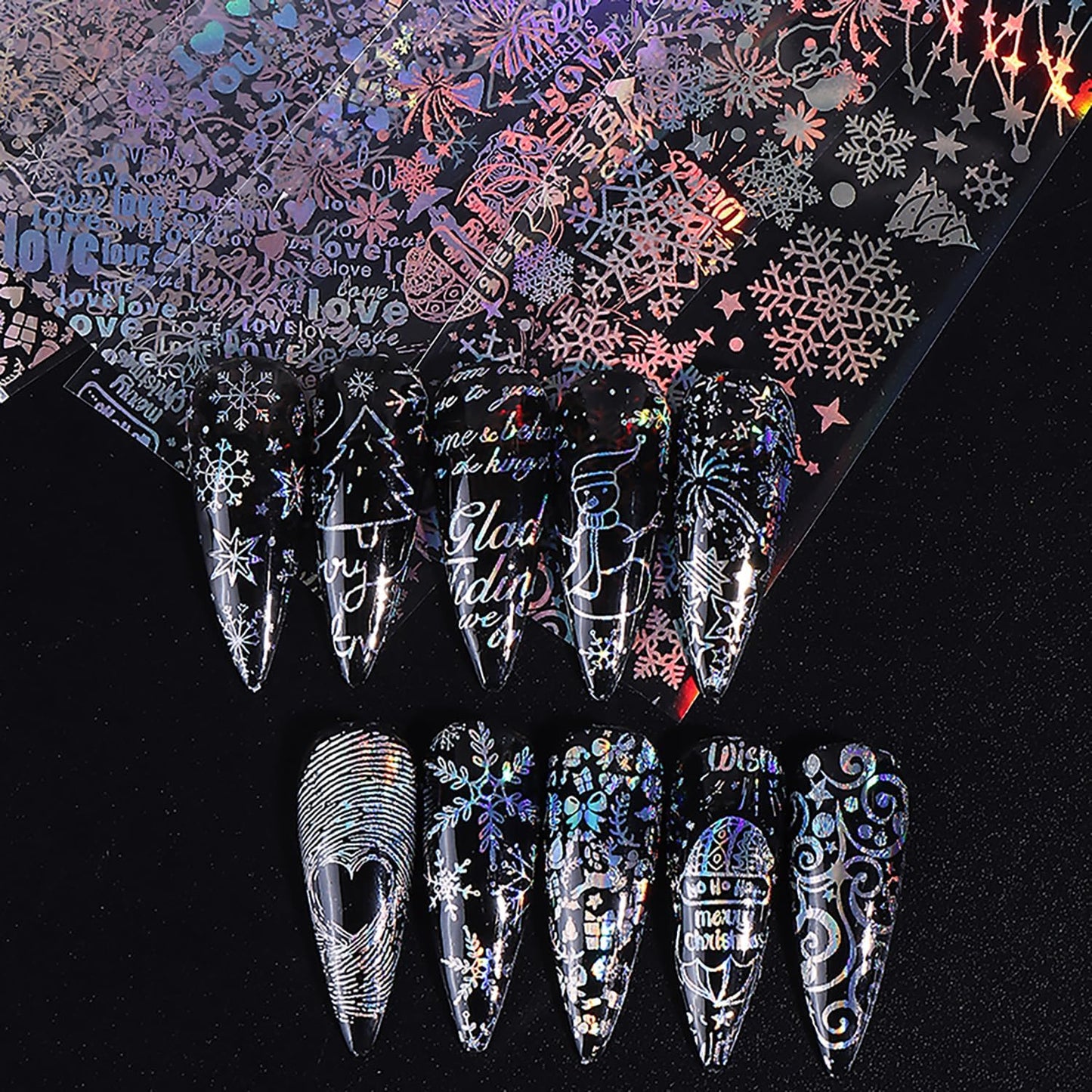 10 Rolls Christmas Nail Foils Transfer Nail Art, Snowflake Nail Transfer Foil Stickers Christmas Theme Design Nails Supplies Christmas Tree Snowman Santa Claus Manicure Decals Cute Nails Accessories