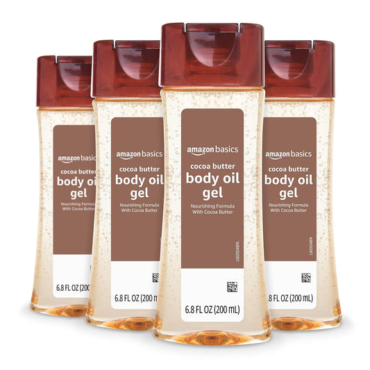 Amazon Basics Body Oil Gel with Cocoa Butter, 6.8 Fl Oz (Pack of 4) (Previously Solimo)