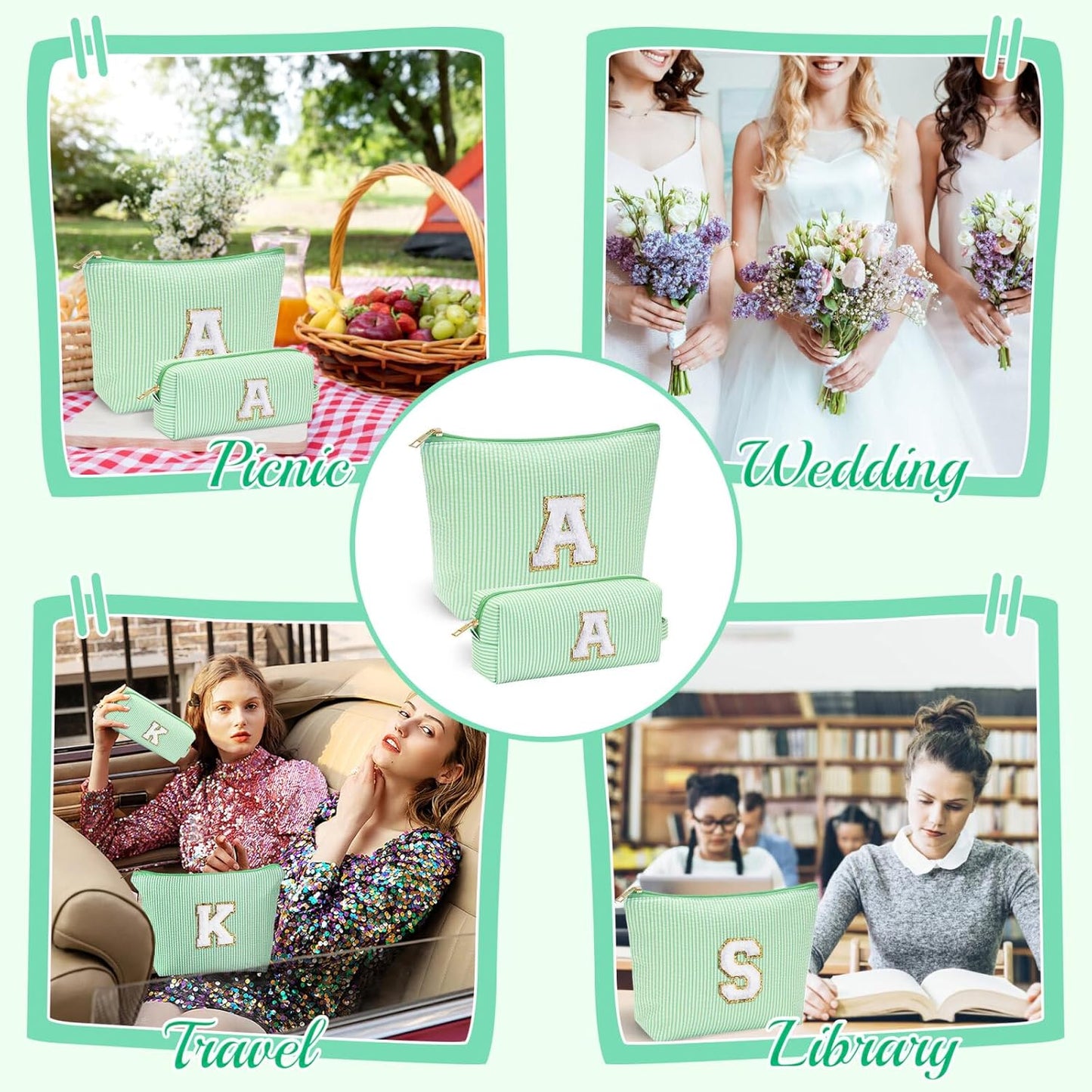 YOOLIFE Initial Makeup Bag C - Personalized Gift for Girls, Teens, Women - Birthday Idea for Ages 7-16