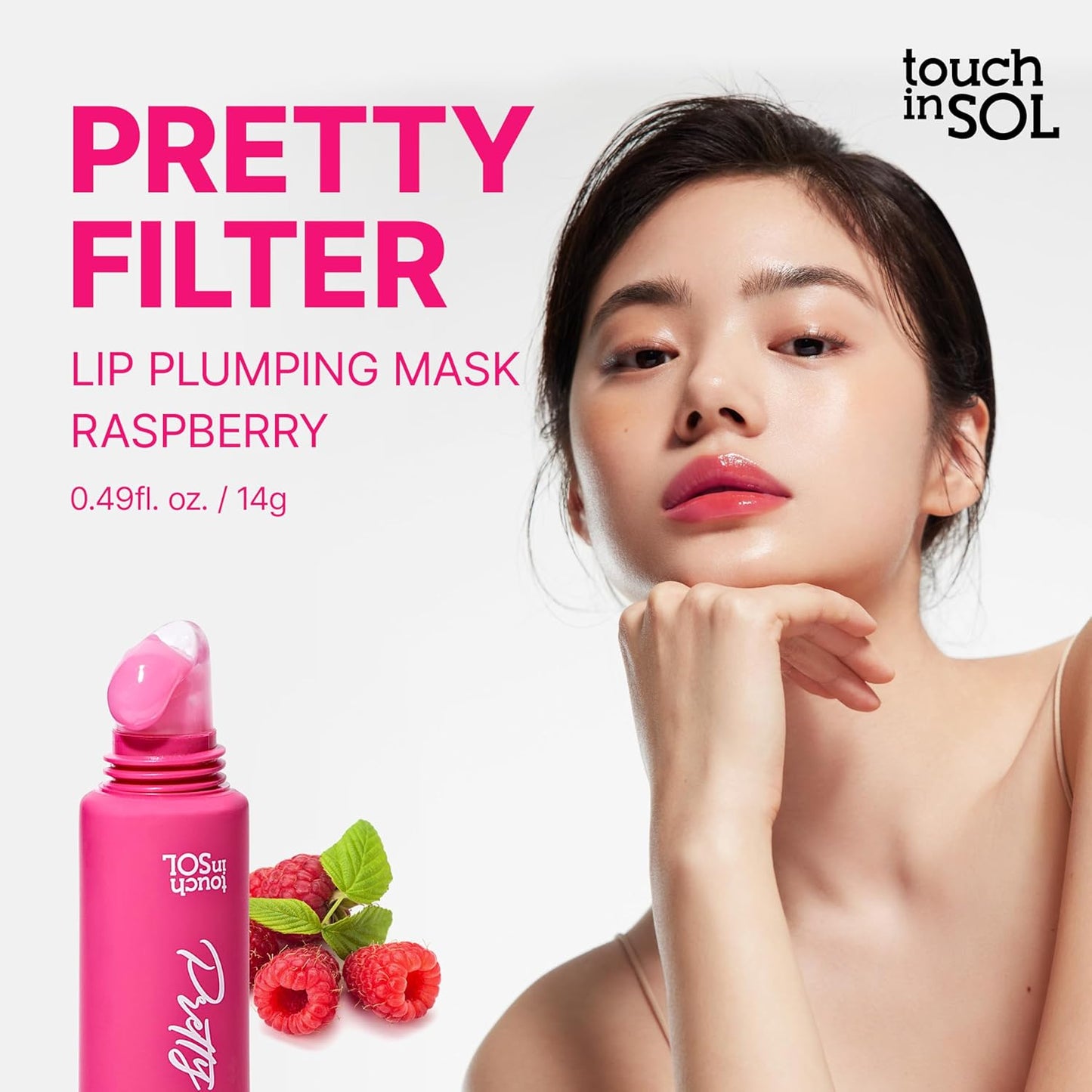 Touch in Sol Pretty Filter Daylight Lip Plumping Mask – Plumping Lip Gloss for Fuller Lips, Moisturizing Raspbarry Lip Plumper, Korean Makeup Essential for Glossy Lips #Raspbarry (0.3 fl.oz/9ml)