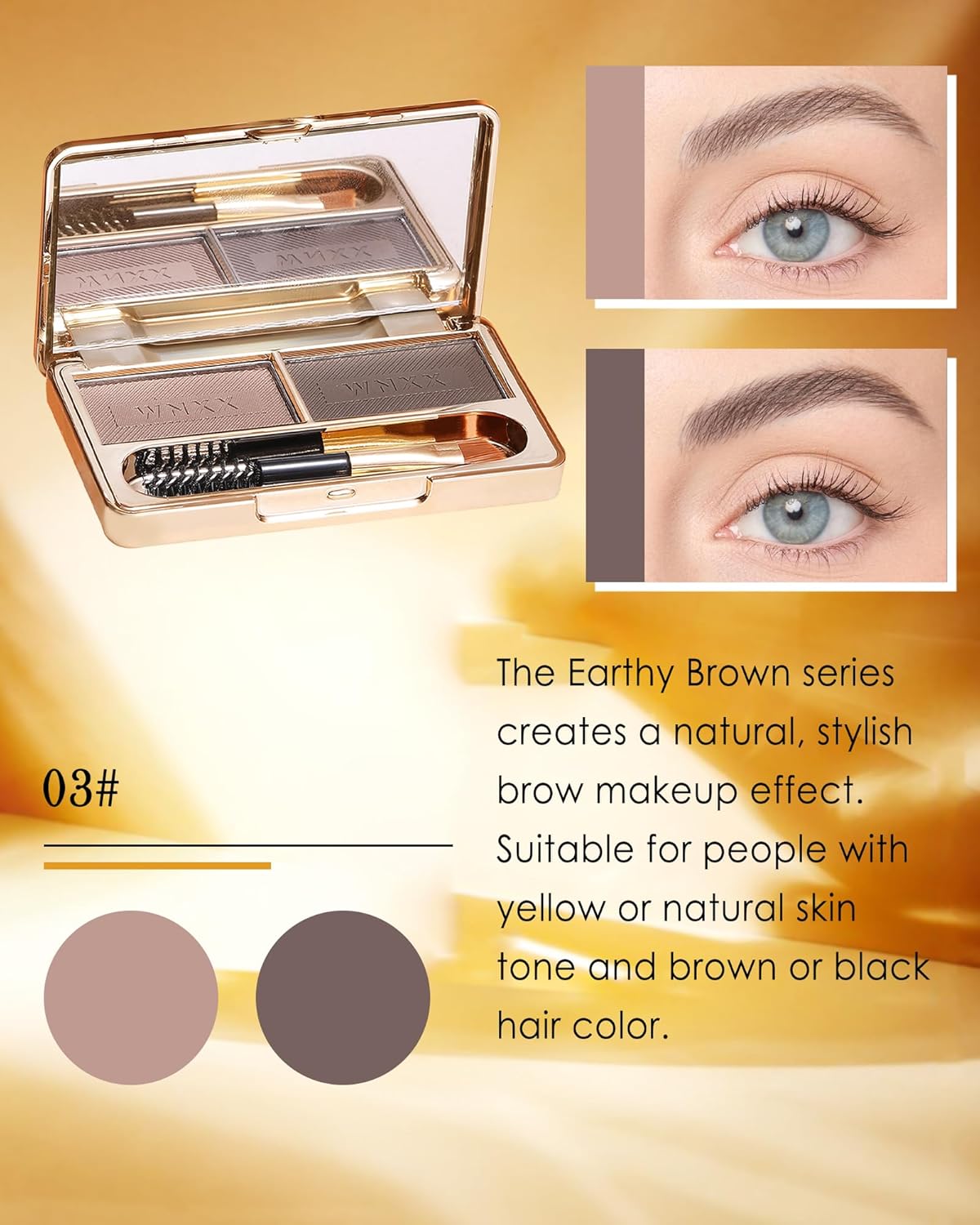 Eyebrow Powder Kit-2 Colors Eye Brow Tinting Powder Palette Long-Lasting Waterproof, Light Dark Grey Brown Brow Filler Product, Mother's Day Makeup Gift for Women Girl, with Mirror Brow Brush-Set 03