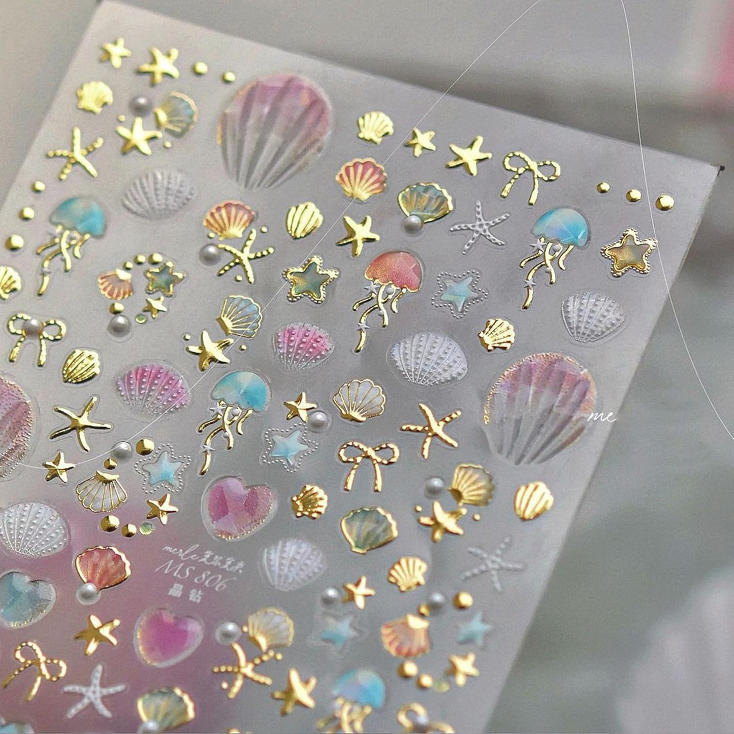 1 Sheets Summer Nail Stickers for Nails Art 5D Embossed Self-Adhesive Shell Starfish Nail Art Stickers Decals Gold Ocean Star Jellyfish Design Beach Nail Supplies for Women Acrylic Manicure Salon