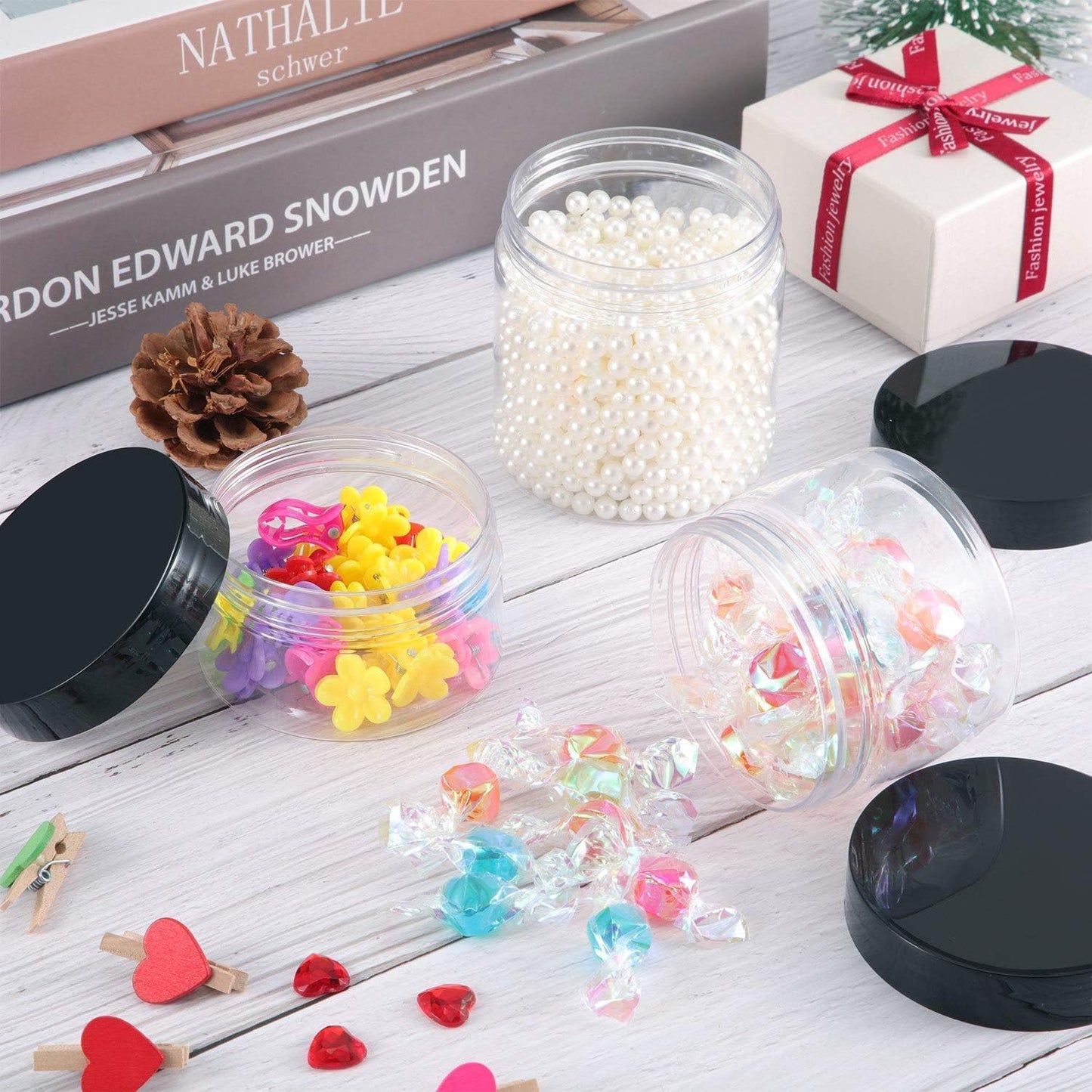 SATINIOR 36 Pieces 0.17 oz Plastic Jars with Lids Wide Mouth Airtight Reusable Container Acrylic Cosmetic Small Jars for Lotions Ointments Travel Toiletries Creams Make up Storage(Black)