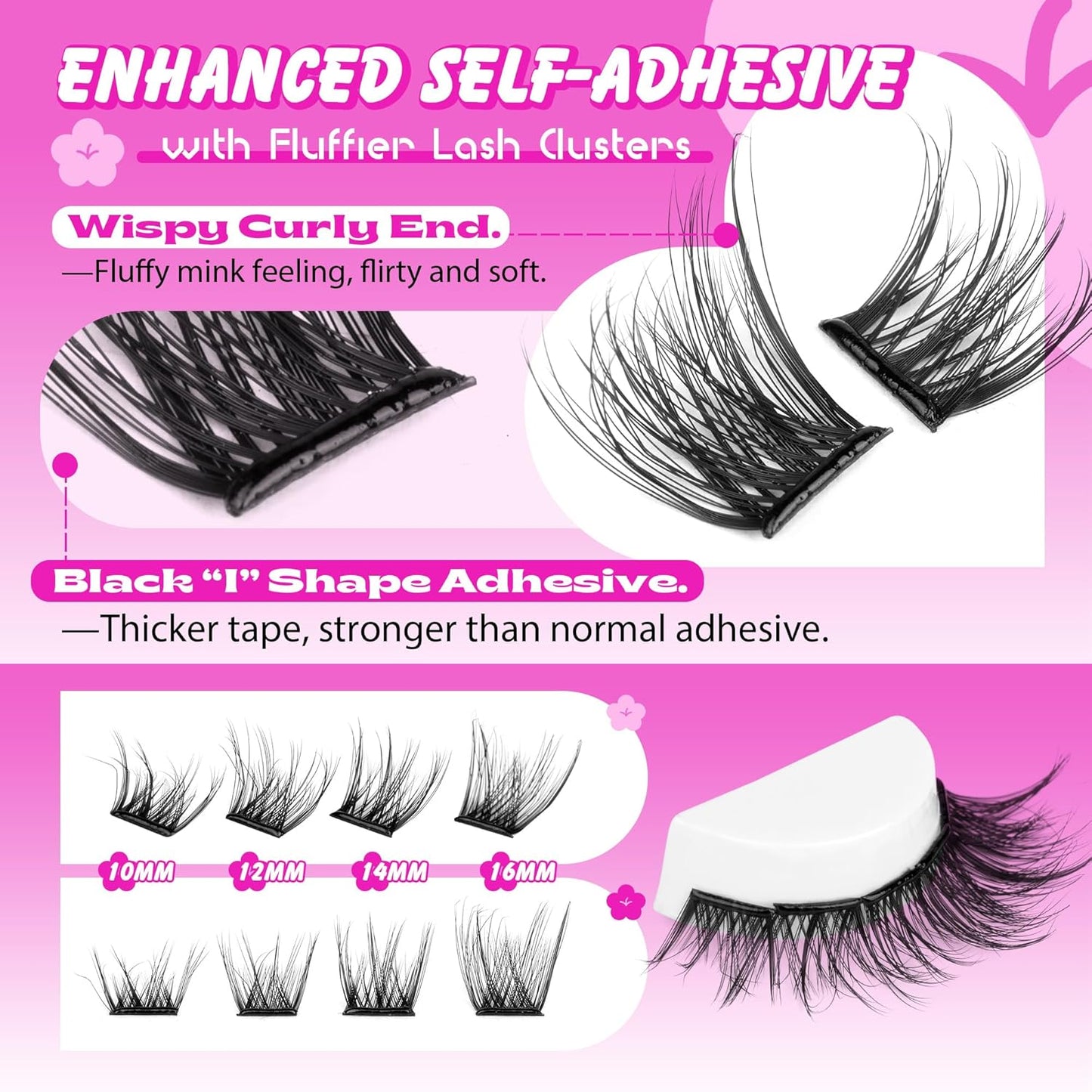 Reusable Self Adhesive Eyelashes Wispy Self Adhesive Lash Clusters Fluffy Press on Lashes Extension 10-16mm Glueless Lashes Clusters with Tweezers by ALPHONSE