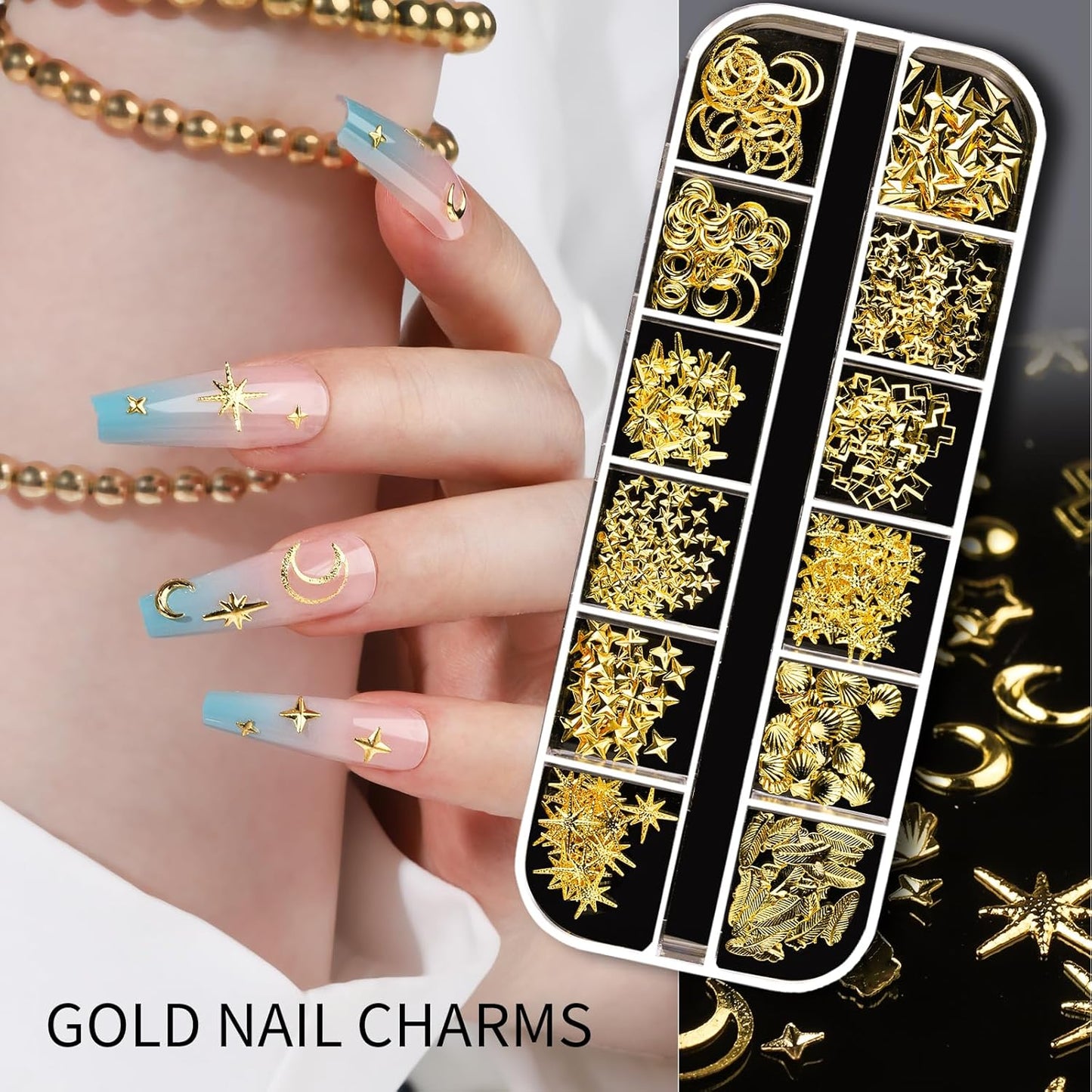 Teenitor Nail Charms and Gems Nail Art Tools, 6 Boxes 3D Nail Gems with 15 Sheets Nail Stickers for Nail Art, Flower Nail Stickers Nail Rhinestones Nail Supplies, Nail Pearls Nail Stuff Nail Decor