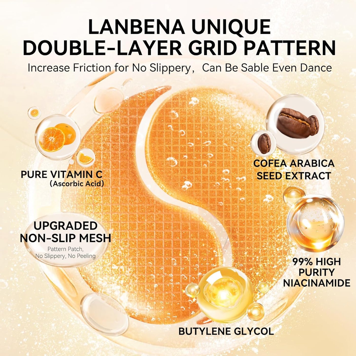 LANBENA Vitamin C Under Eye Patches for Dark Circles and Puffy Eyes, Cooling Eye Masks for Eye Bags, Fine Lines & Wrinkles Reduce, Anti-Aging, with Niacinamide Hydra-Gel Collagen-30 Pairs